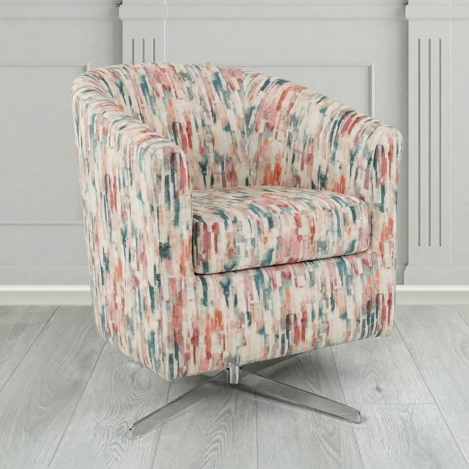 Cannes Swivel Tub Chair in Fryett's Aura Abstract Pattern Fabric