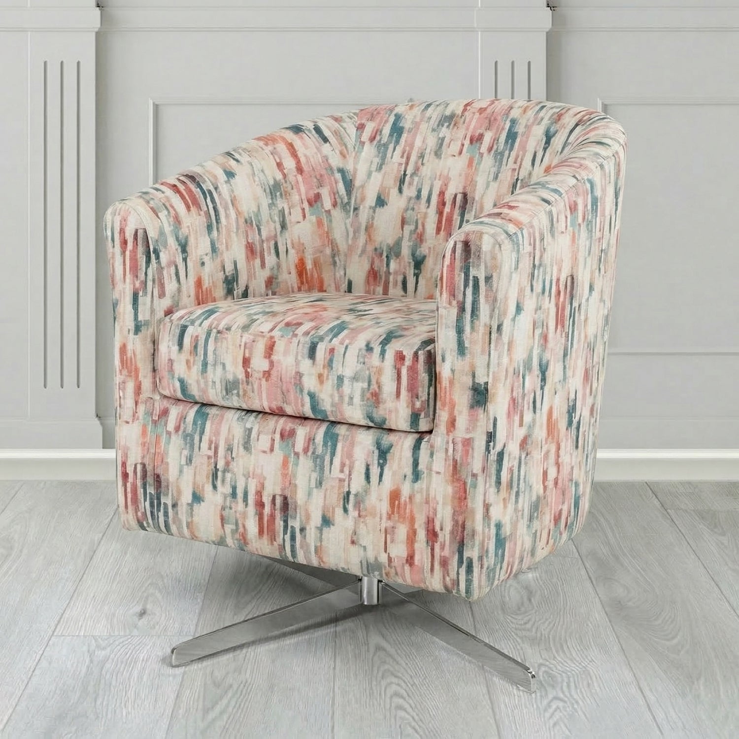 Cannes Swivel Tub Chair in Fryett's Aura Abstract Pattern Fabric