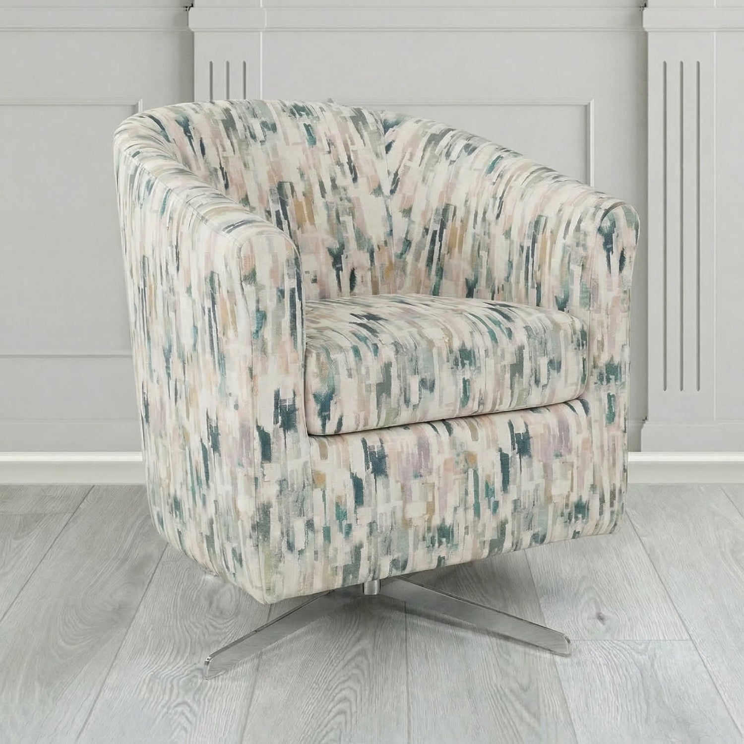 Cannes Swivel Tub Chair in Fryett's Aura Abstract Pattern Fabric