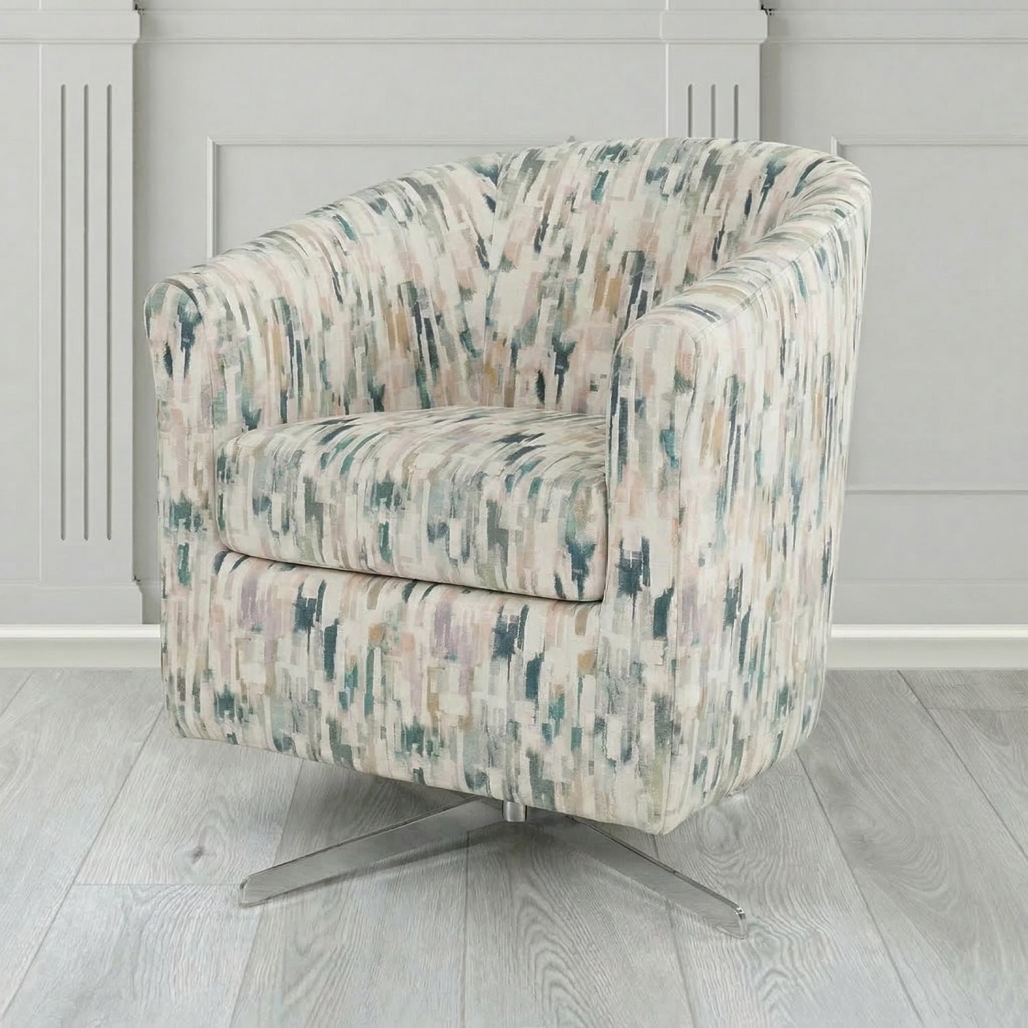 Cannes Swivel Tub Chair in Fryett's Aura Abstract Pattern Fabric
