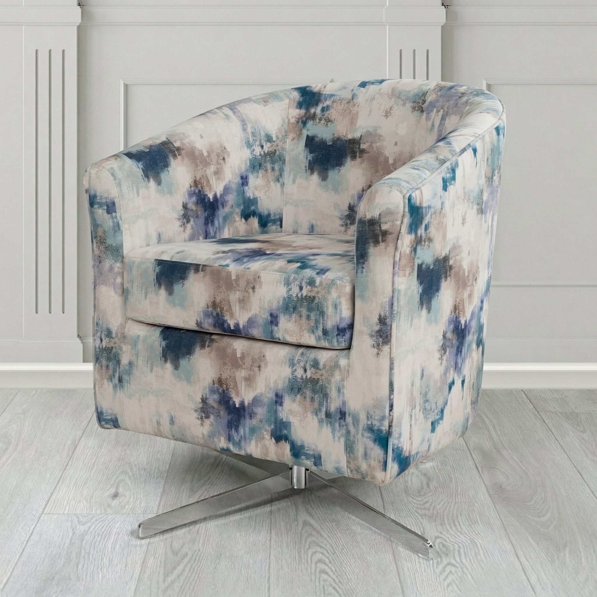 Cannes Swivel Tub Chair in Fryett's Kala Abstract Fabric