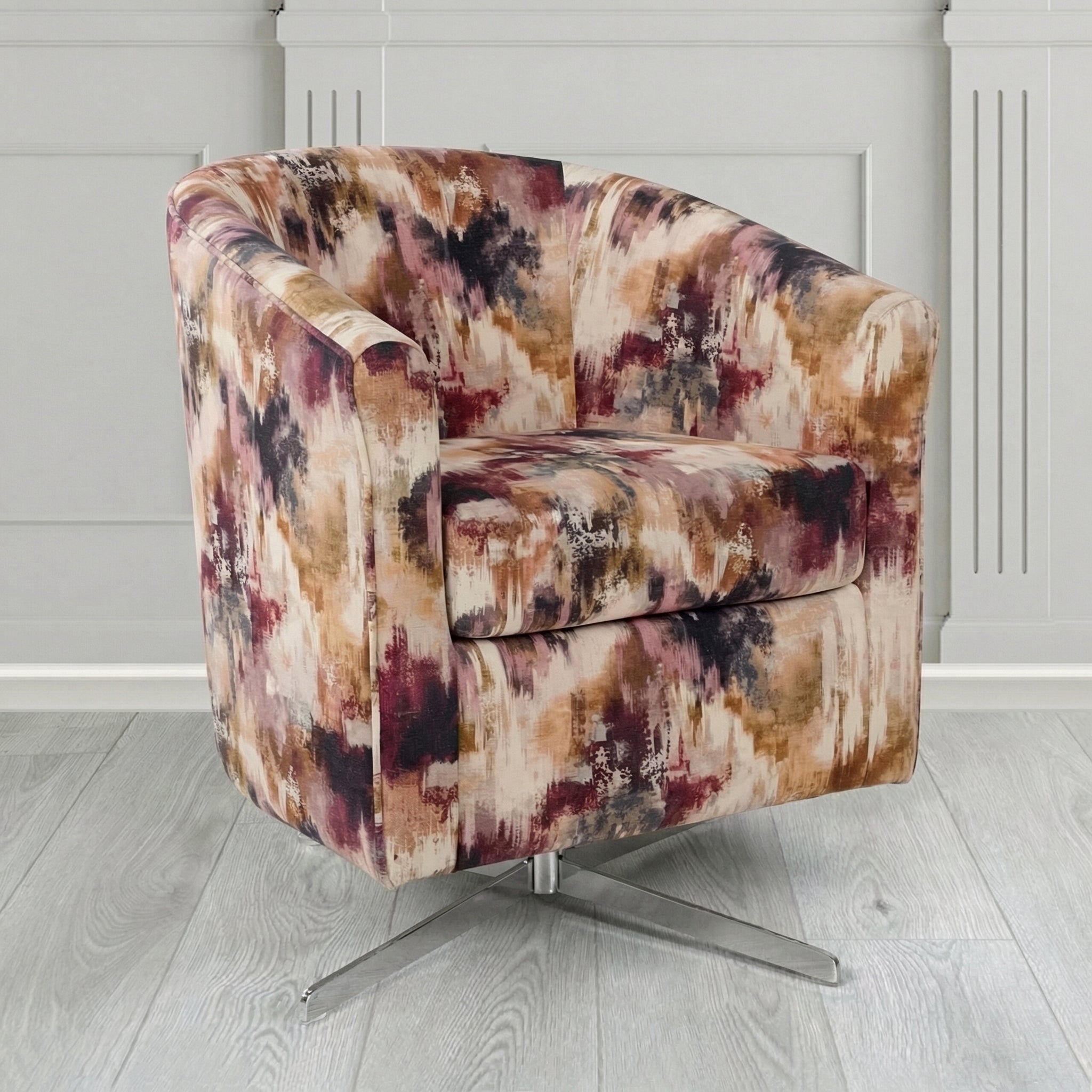 Cannes Swivel Tub Chair in Fryett's Kala Abstract Fabric