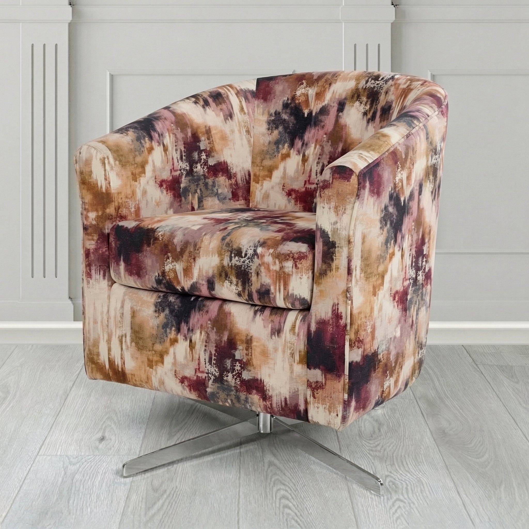 Cannes Swivel Tub Chair in Fryett's Kala Abstract Fabric