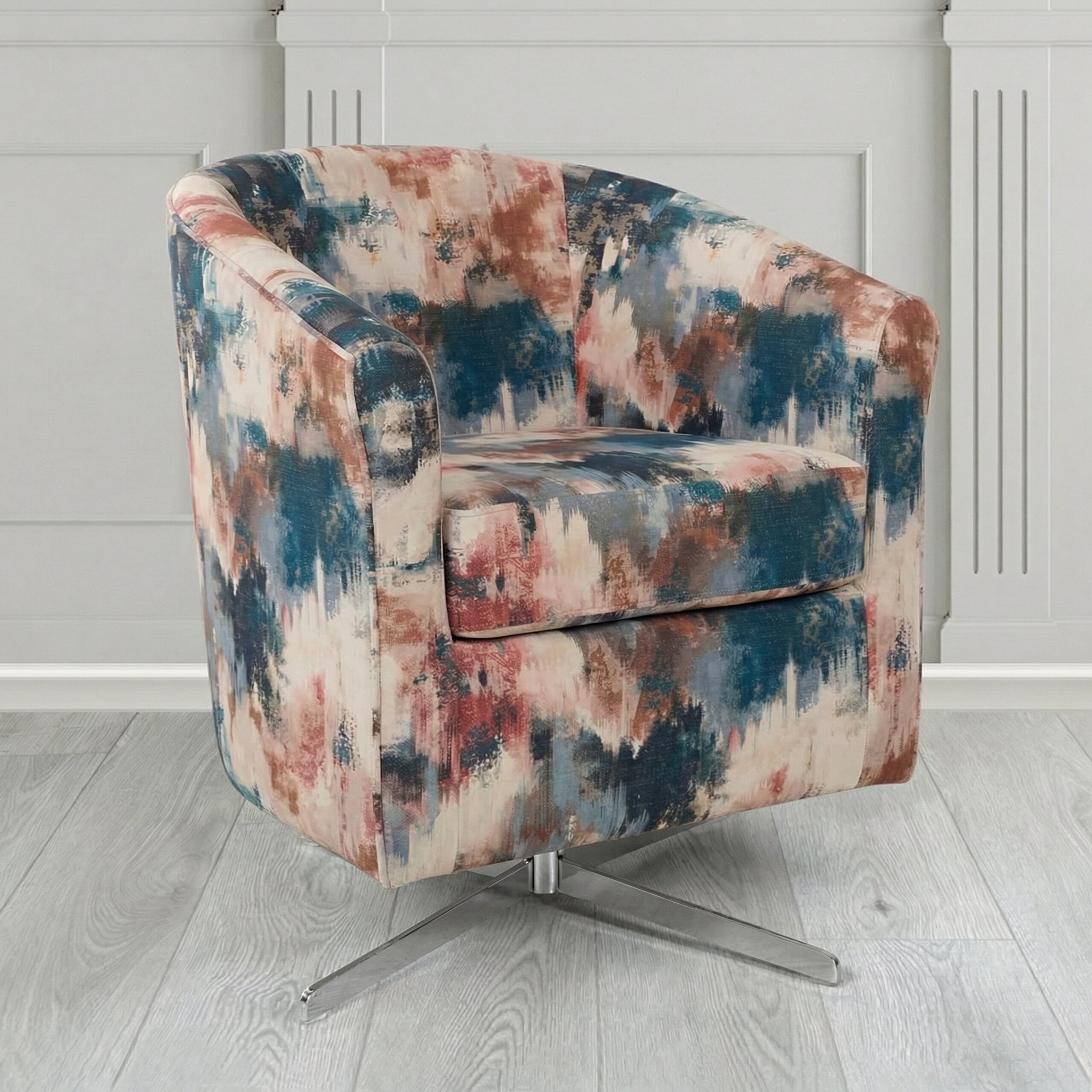 Cannes Swivel Tub Chair in Fryett's Kala Abstract Fabric