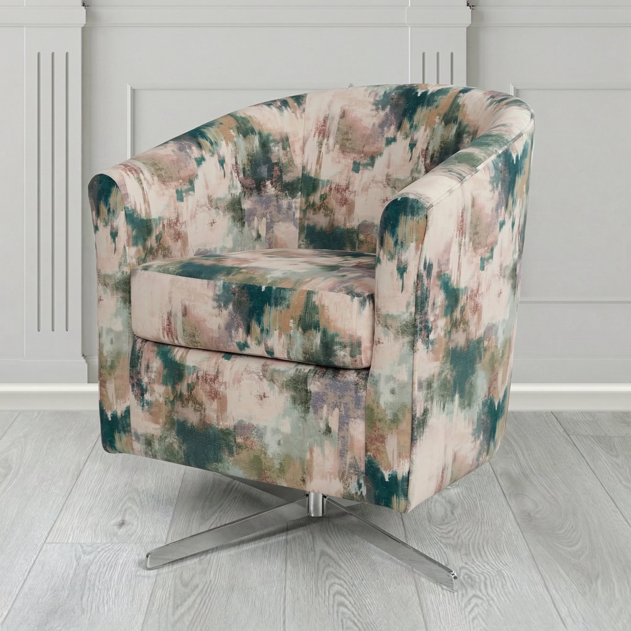 Cannes Swivel Tub Chair in Fryett's Kala Abstract Fabric