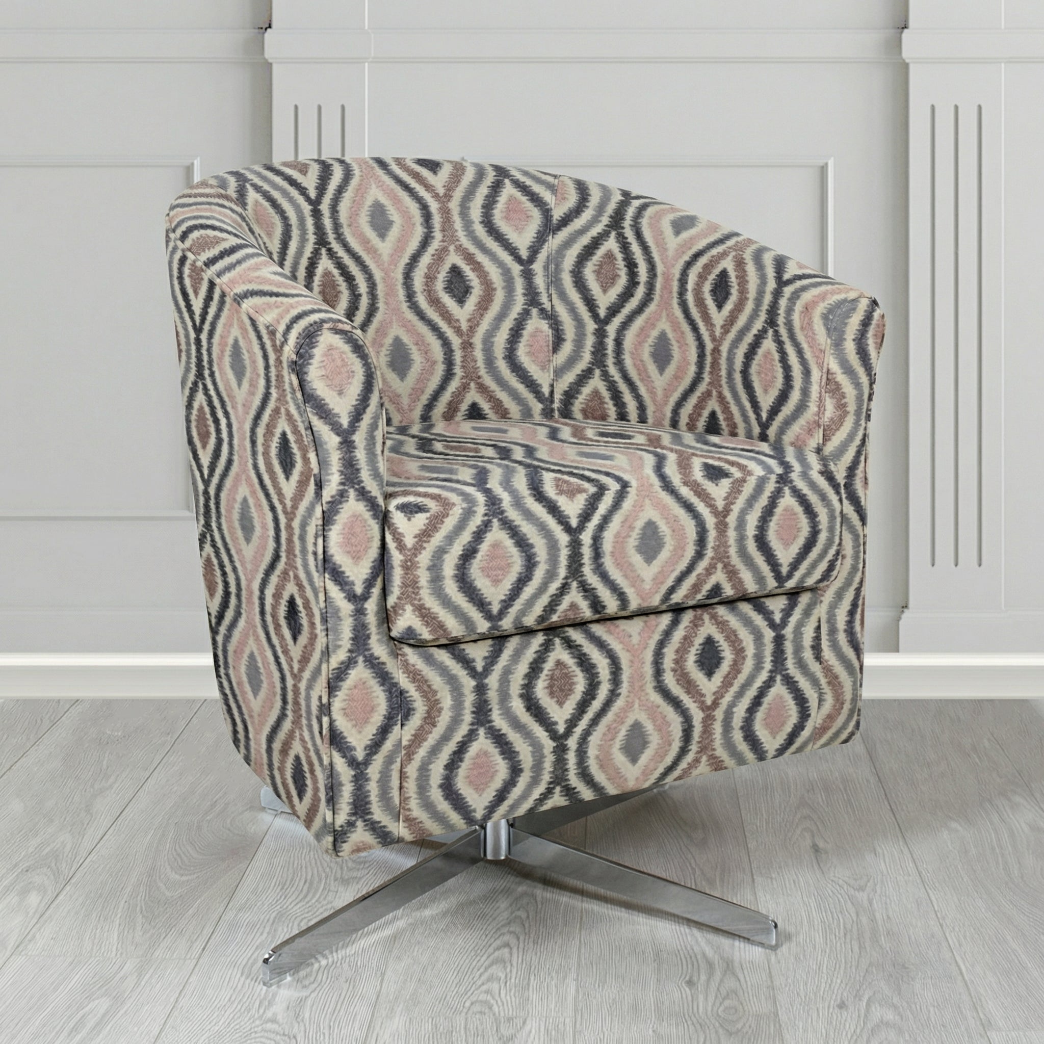 Cannes Swivel Tub Chair in Fryett's Verrusio Geometric Fabric