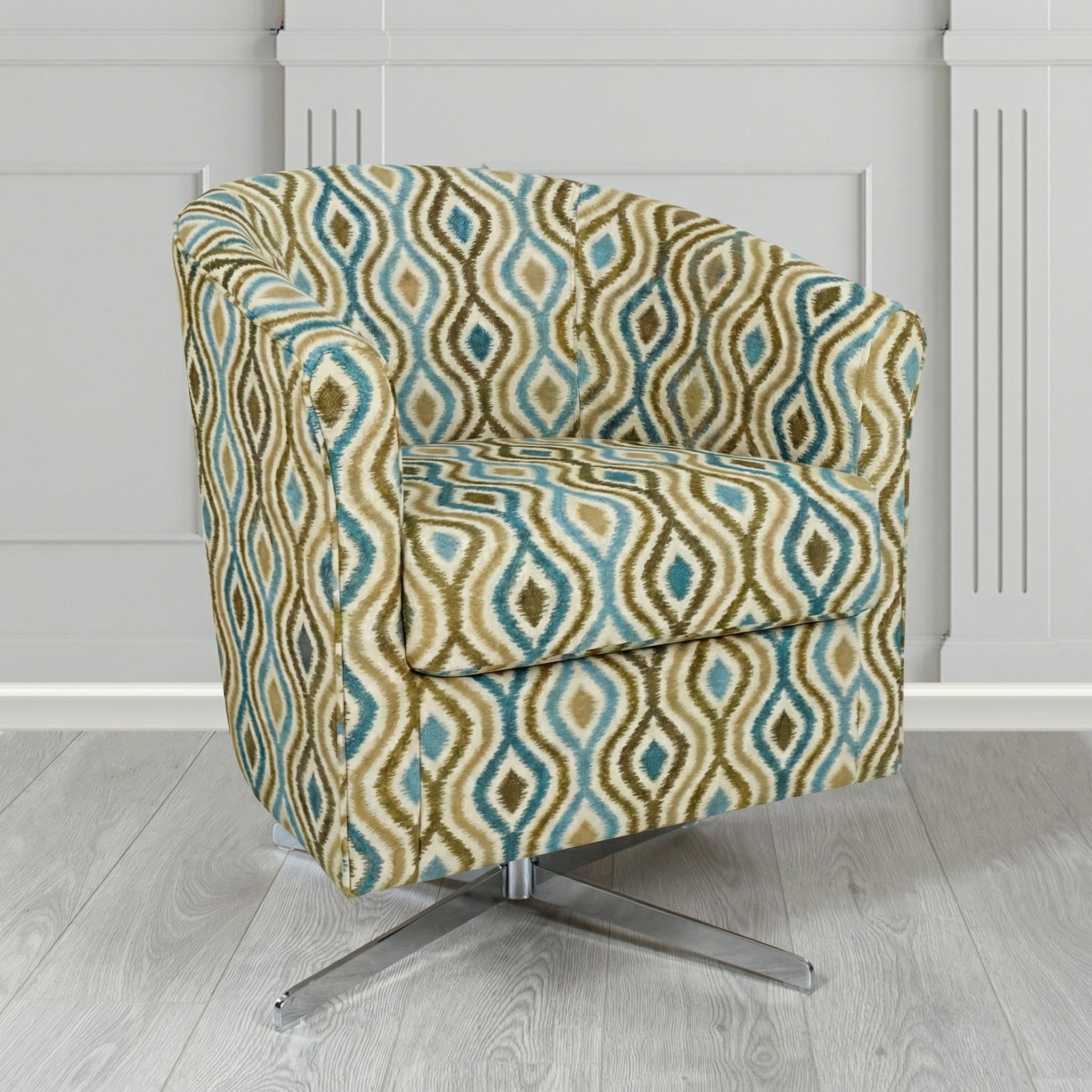 Cannes Swivel Tub Chair in Fryett's Verrusio Geometric Fabric
