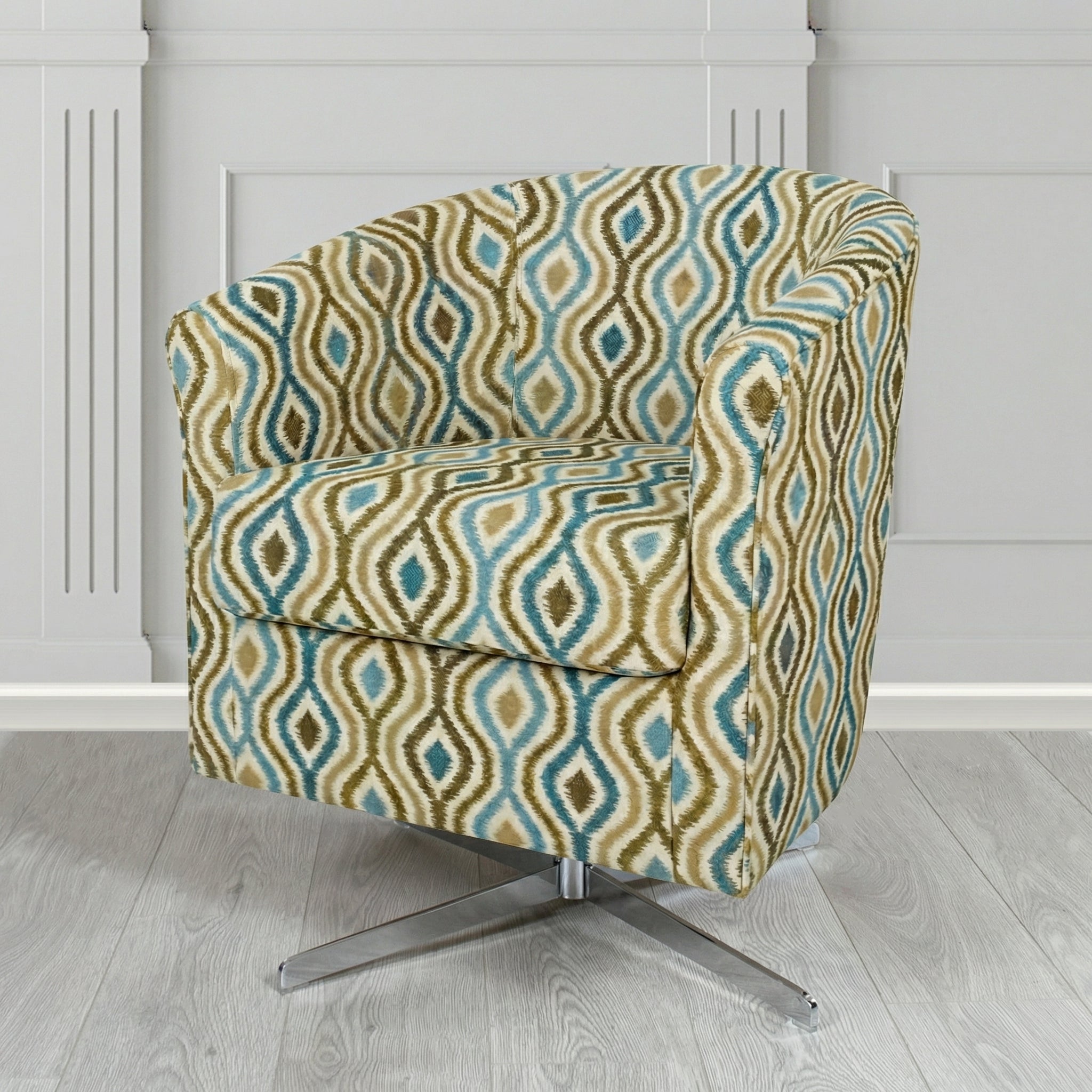 Cannes Swivel Tub Chair in Fryett's Verrusio Geometric Fabric