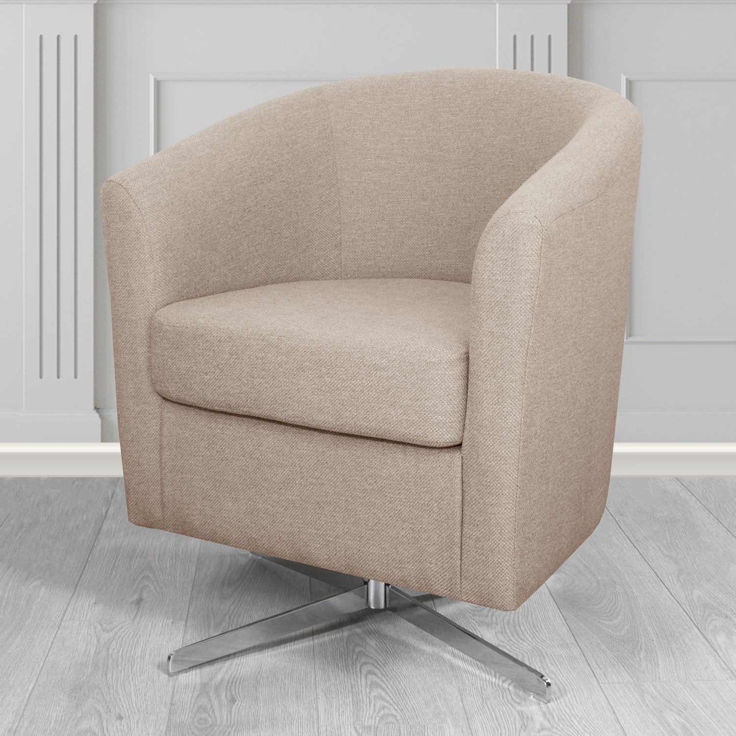 Cannes Swivel Tub Chair in Cristina Marrone Garda Plain Flatweave Fabric