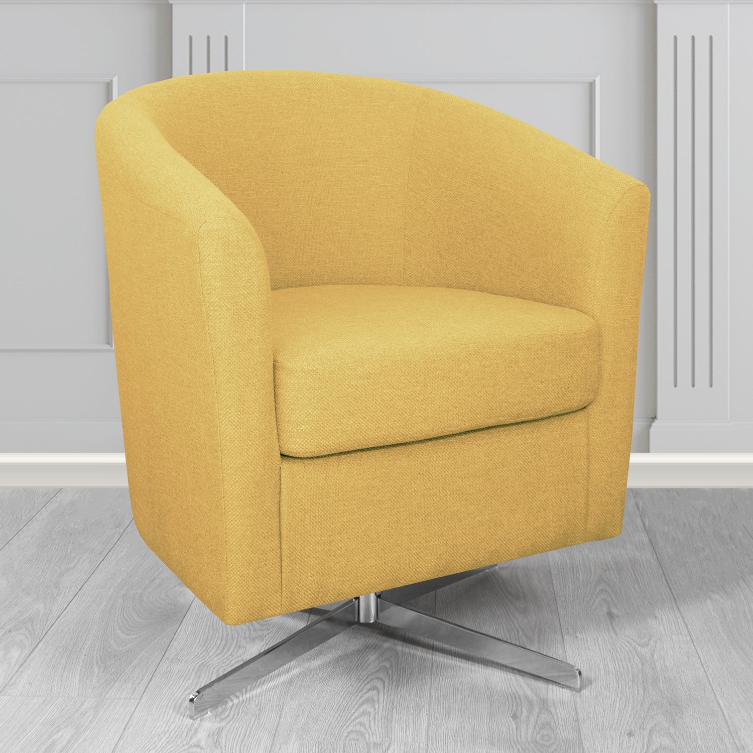 Cannes Swivel Tub Chair in Cristina Marrone Garda Plain Flatweave Fabric