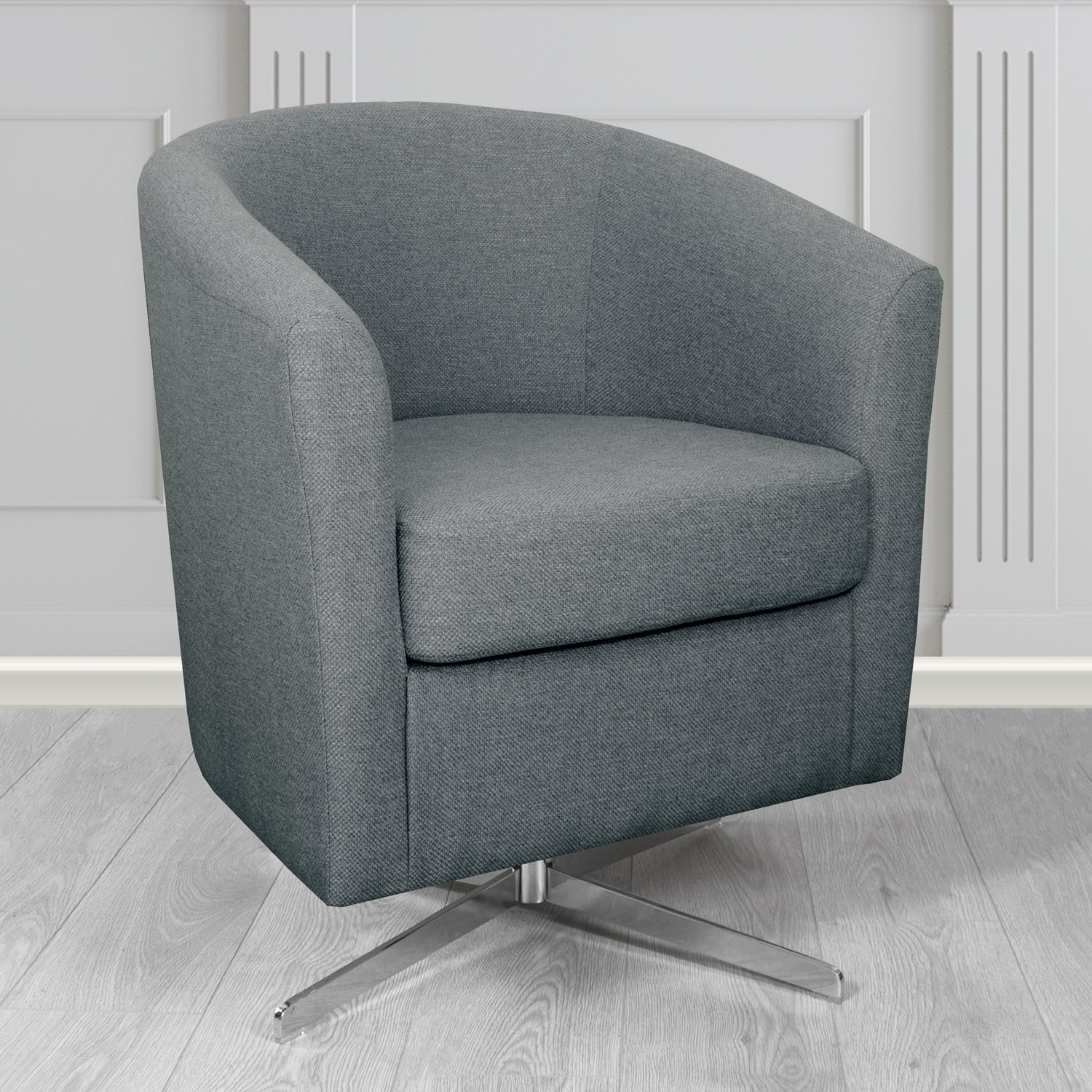 Cannes Swivel Tub Chair in Cristina Marrone Garda Plain Flatweave Fabric