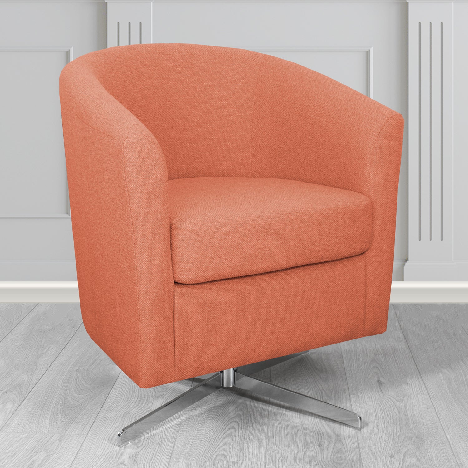 Cannes Swivel Tub Chair in Cristina Marrone Garda Plain Flatweave Fabric
