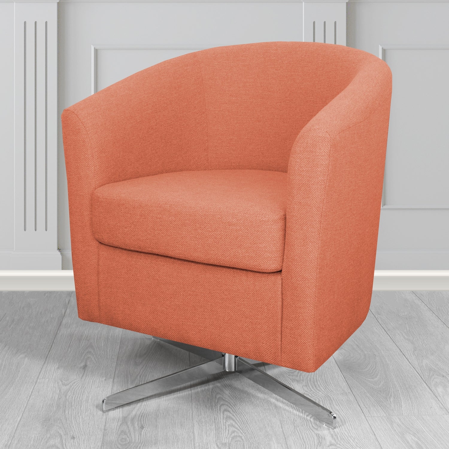 Cannes Swivel Tub Chair in Cristina Marrone Garda Plain Flatweave Fabric
