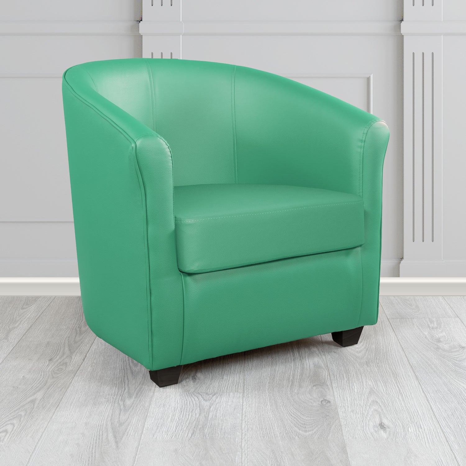 Cannes Tub Chair in Chieftain Fabrics Just Colour Crib 5 Faux Leather with Dark Wood Legs