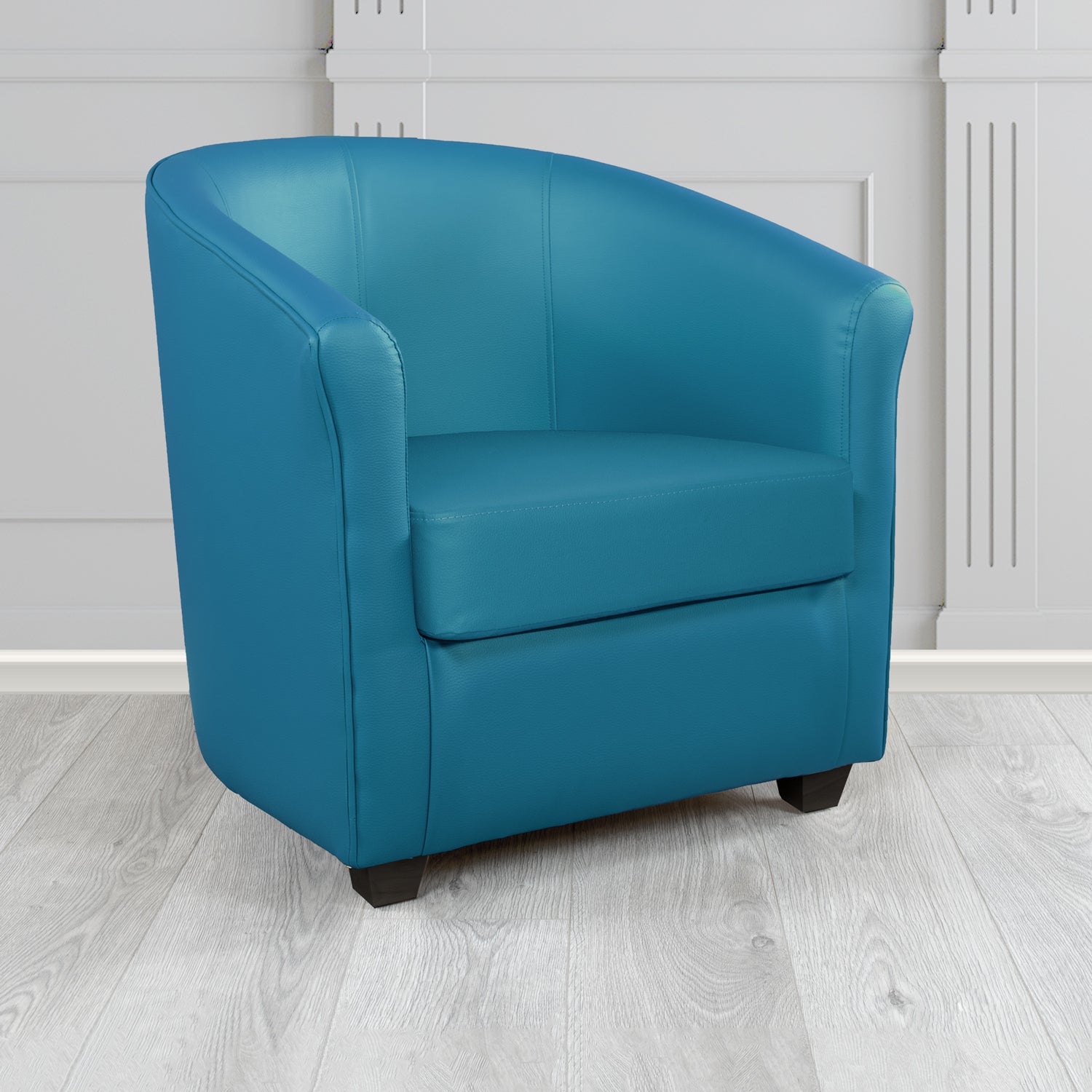 Cannes Tub Chair in Chieftain Fabrics Just Colour Crib 5 Faux Leather with Dark Wood Legs
