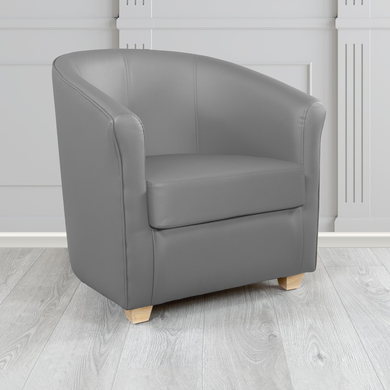 Cannes Tub Chair in Chieftain Fabrics Just Colour Crib 5 Faux Leather with Light Wood Legs