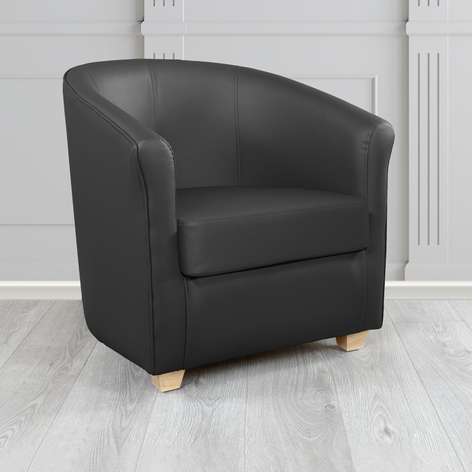 Cannes Tub Chair in Chieftain Fabrics Just Colour Crib 5 Faux Leather with Light Wood Legs