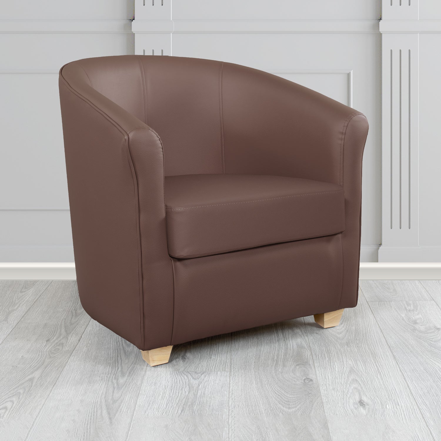Cannes Tub Chair in Chieftain Fabrics Just Colour Crib 5 Faux Leather with Light Wood Legs