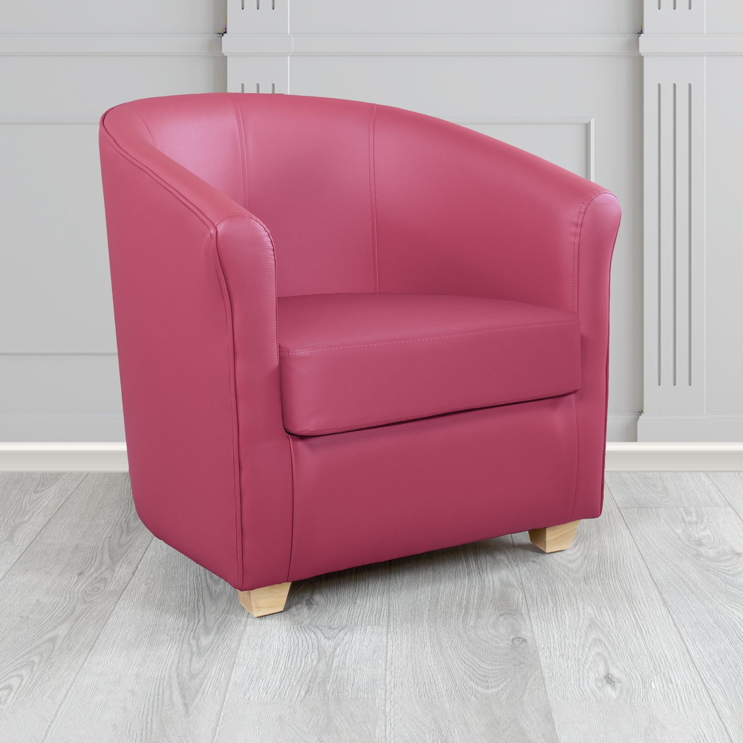 Cannes Tub Chair in Chieftain Fabrics Just Colour Crib 5 Faux Leather with Light Wood Legs
