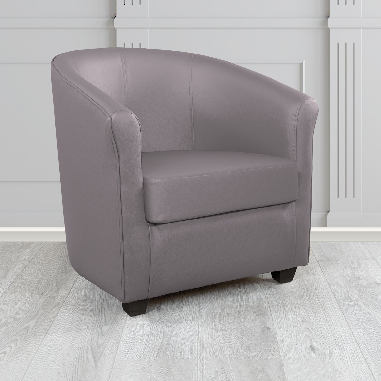 Cannes Tub Chair in Just Colour Crib 5 Faux Leather with Dark Wood Legs