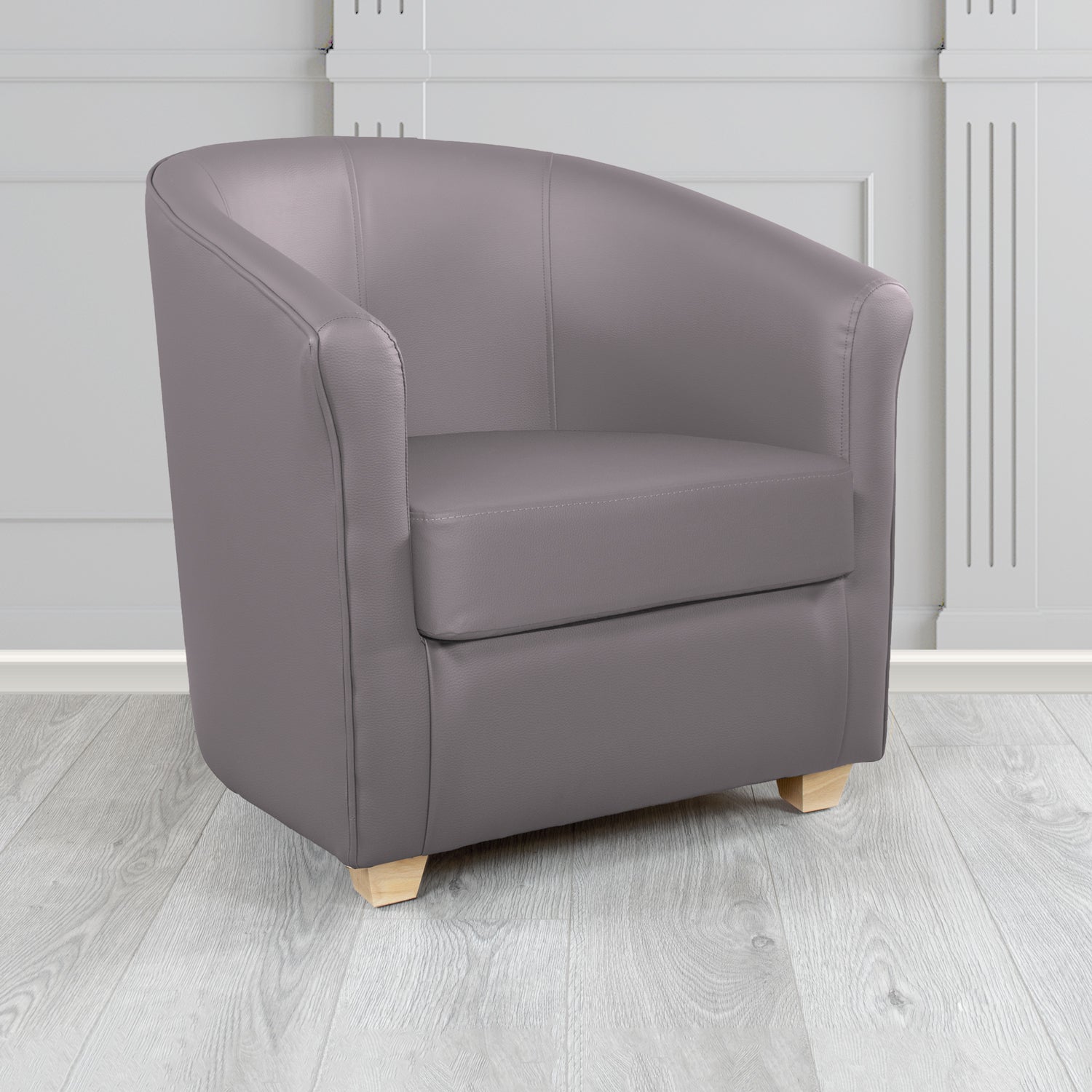 Cannes Tub Chair in Chieftain Fabrics Just Colour Crib 5 Faux Leather with Light Wood Legs