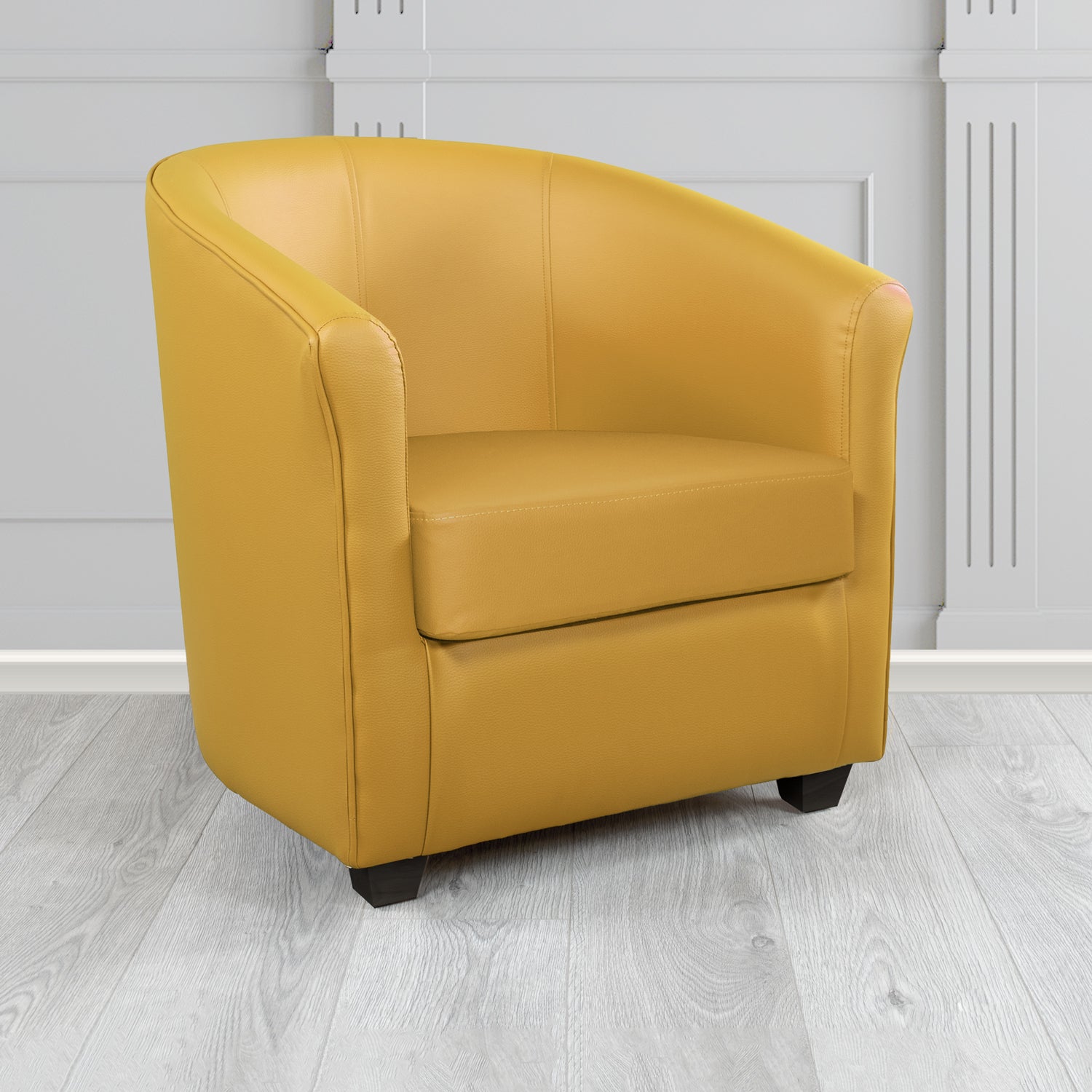 Cannes Tub Chair in Just Colour Crib 5 Faux Leather with Dark Wood Legs