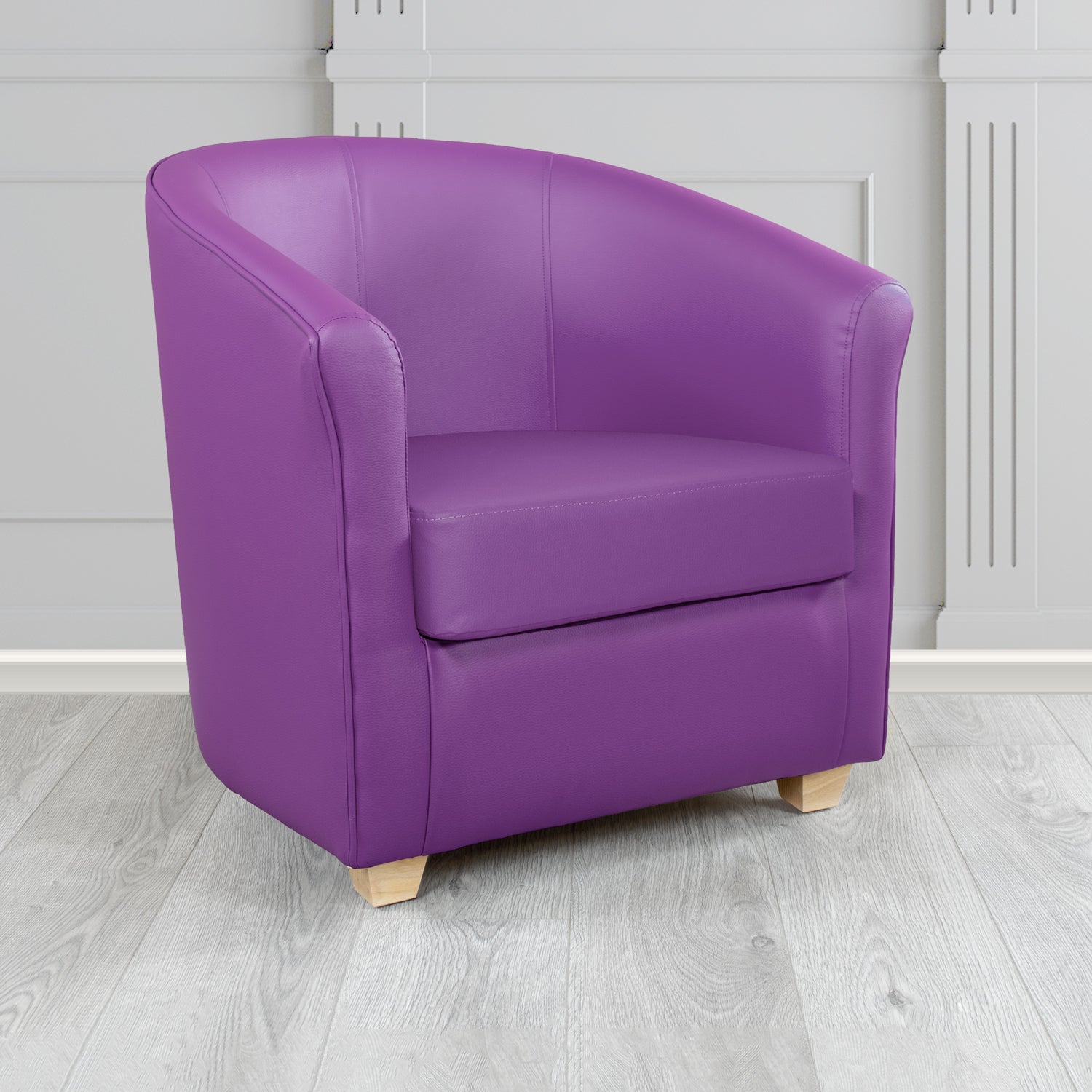 Cannes Tub Chair in Chieftain Fabrics Just Colour Crib 5 Faux Leather with Light Wood Legs