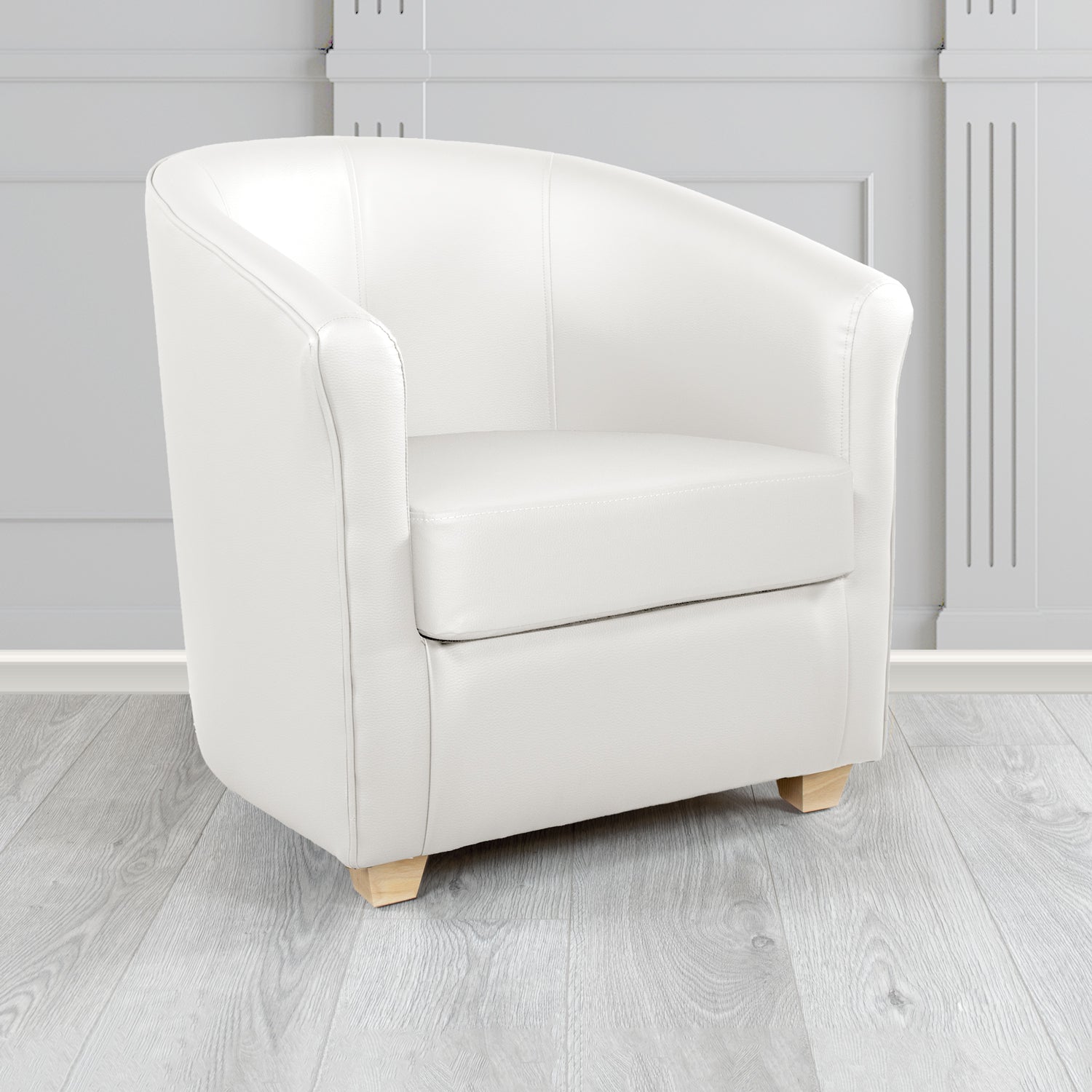 Cannes Tub Chair in Chieftain Fabrics Just Colour Crib 5 Faux Leather with Light Wood Legs