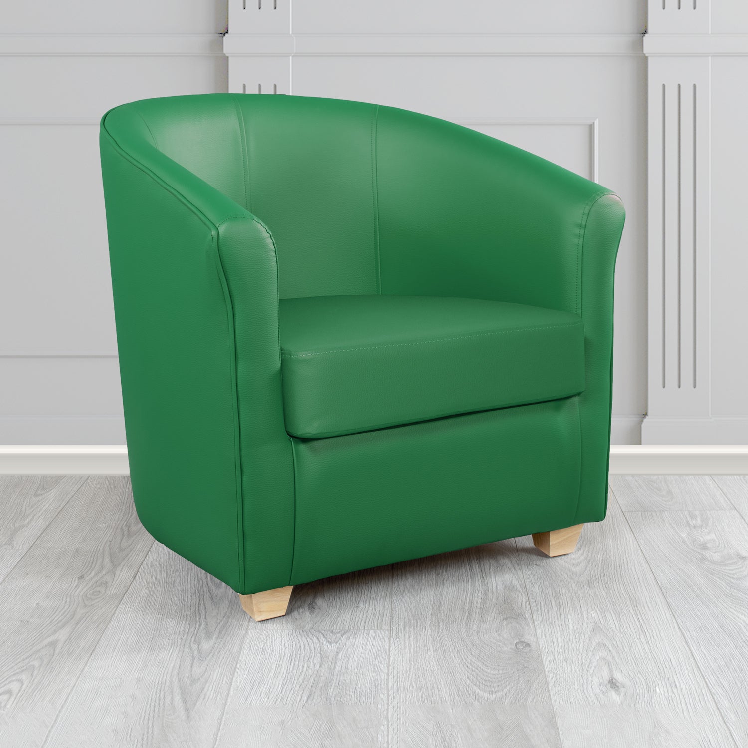 Cannes Tub Chair in Chieftain Fabrics Just Colour Crib 5 Faux Leather with Light Wood Legs