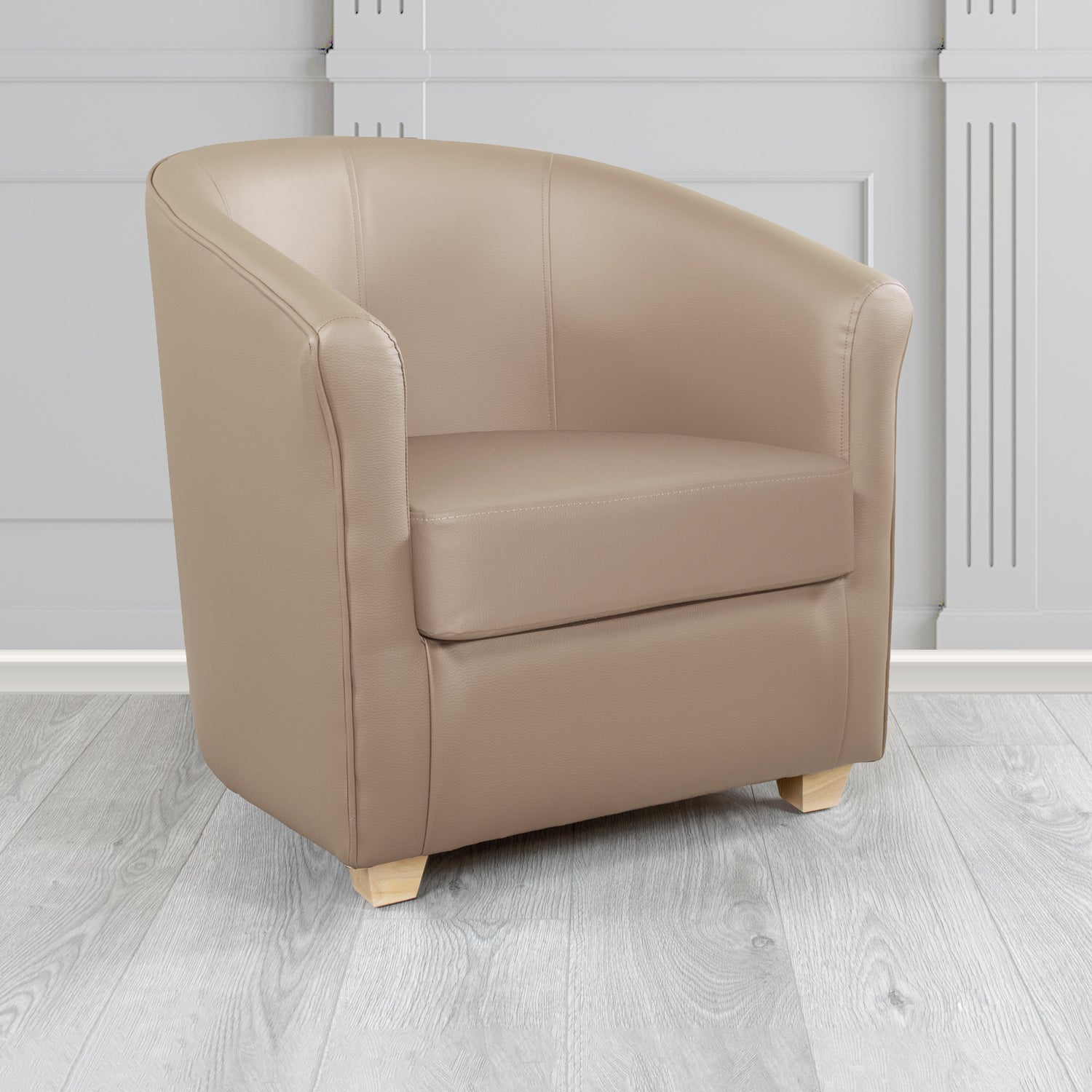 Cannes Tub Chair in Chieftain Fabrics Just Colour Crib 5 Faux Leather with Light Wood Legs