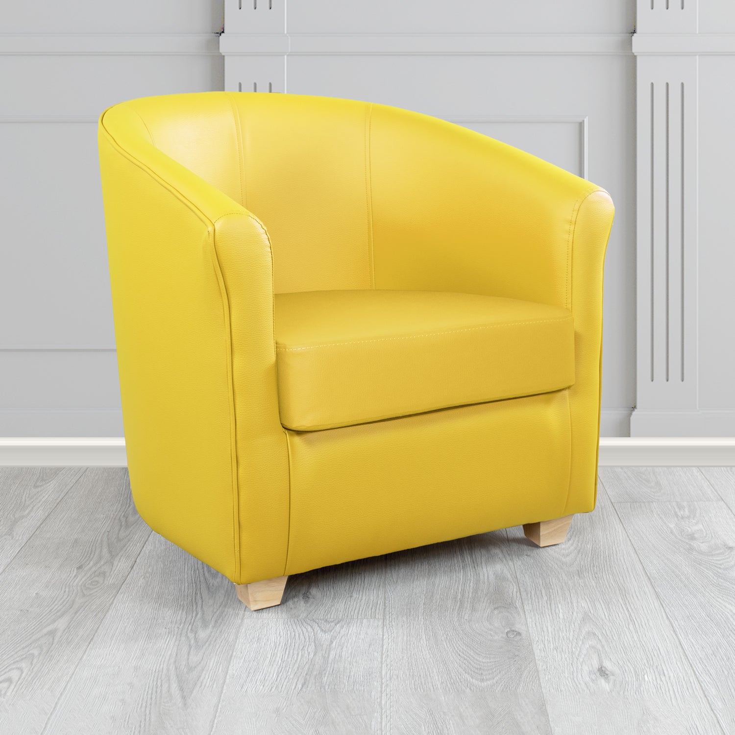 Cannes Tub Chair in Chieftain Fabrics Just Colour Crib 5 Faux Leather with Light Wood Legs