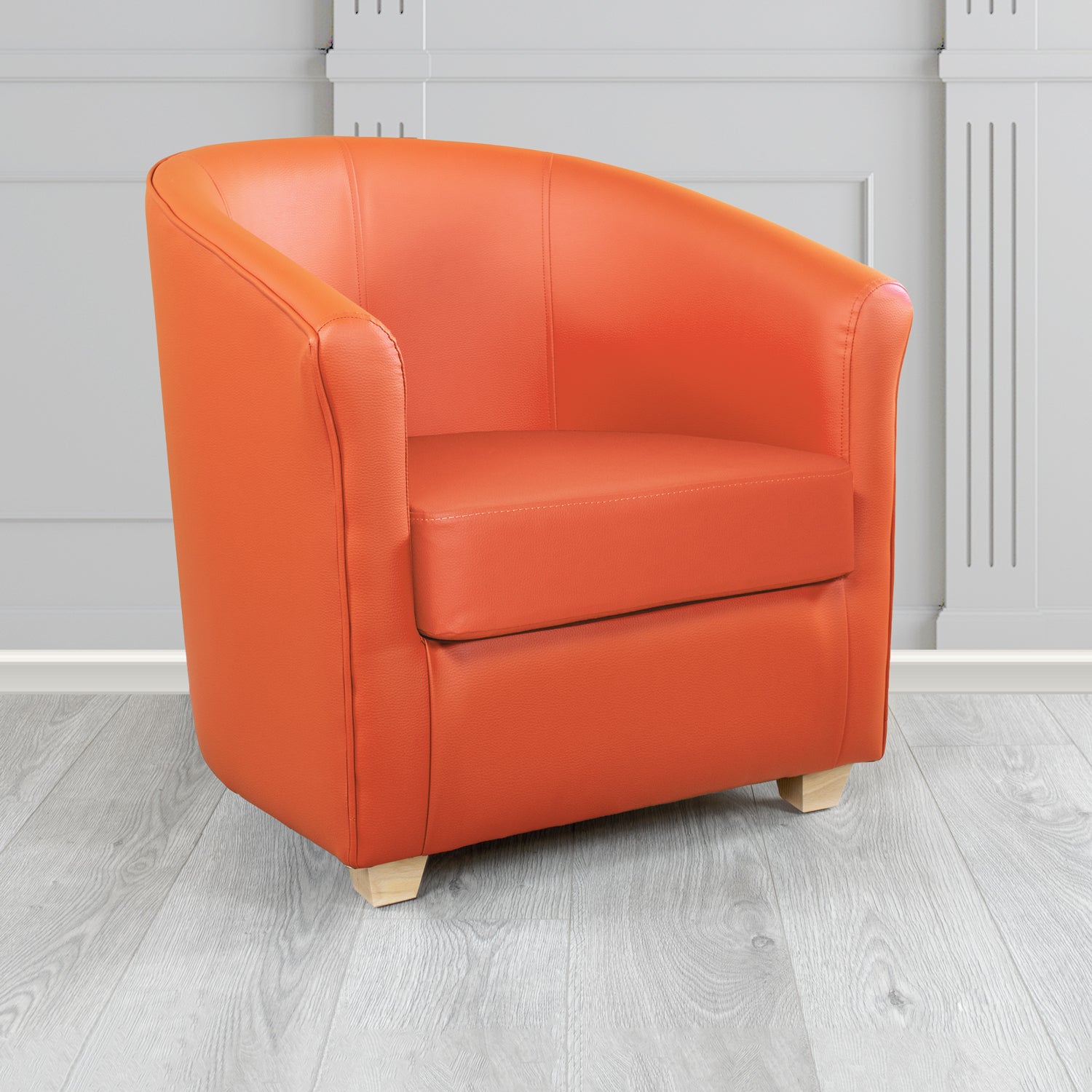 Cannes Tub Chair in Chieftain Fabrics Just Colour Crib 5 Faux Leather with Light Wood Legs