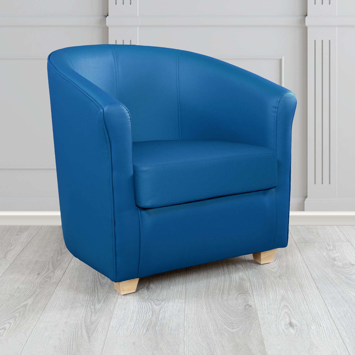 Cannes Tub Chair in Chieftain Fabrics Just Colour Crib 5 Faux Leather with Light Wood Legs
