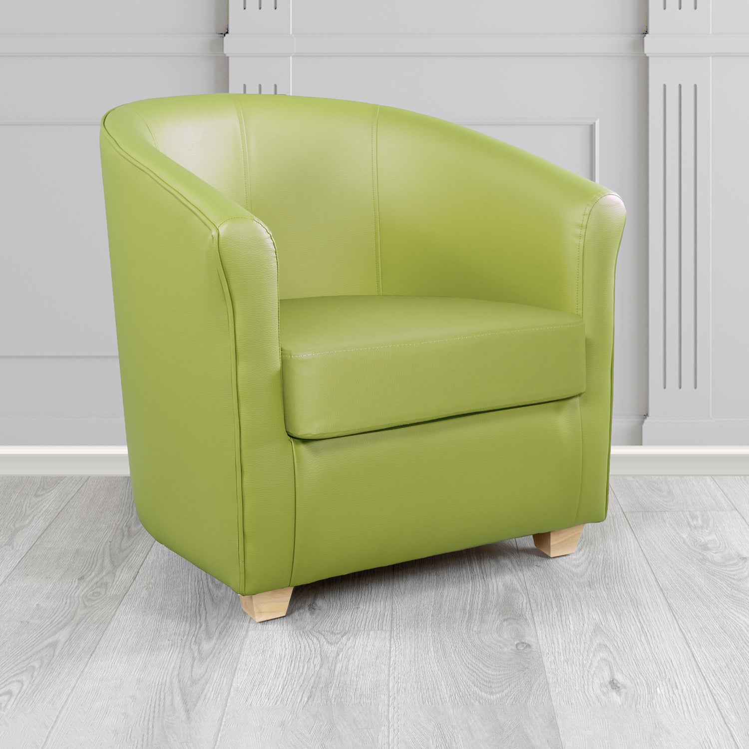 Cannes Tub Chair in Chieftain Fabrics Just Colour Crib 5 Faux Leather with Light Wood Legs
