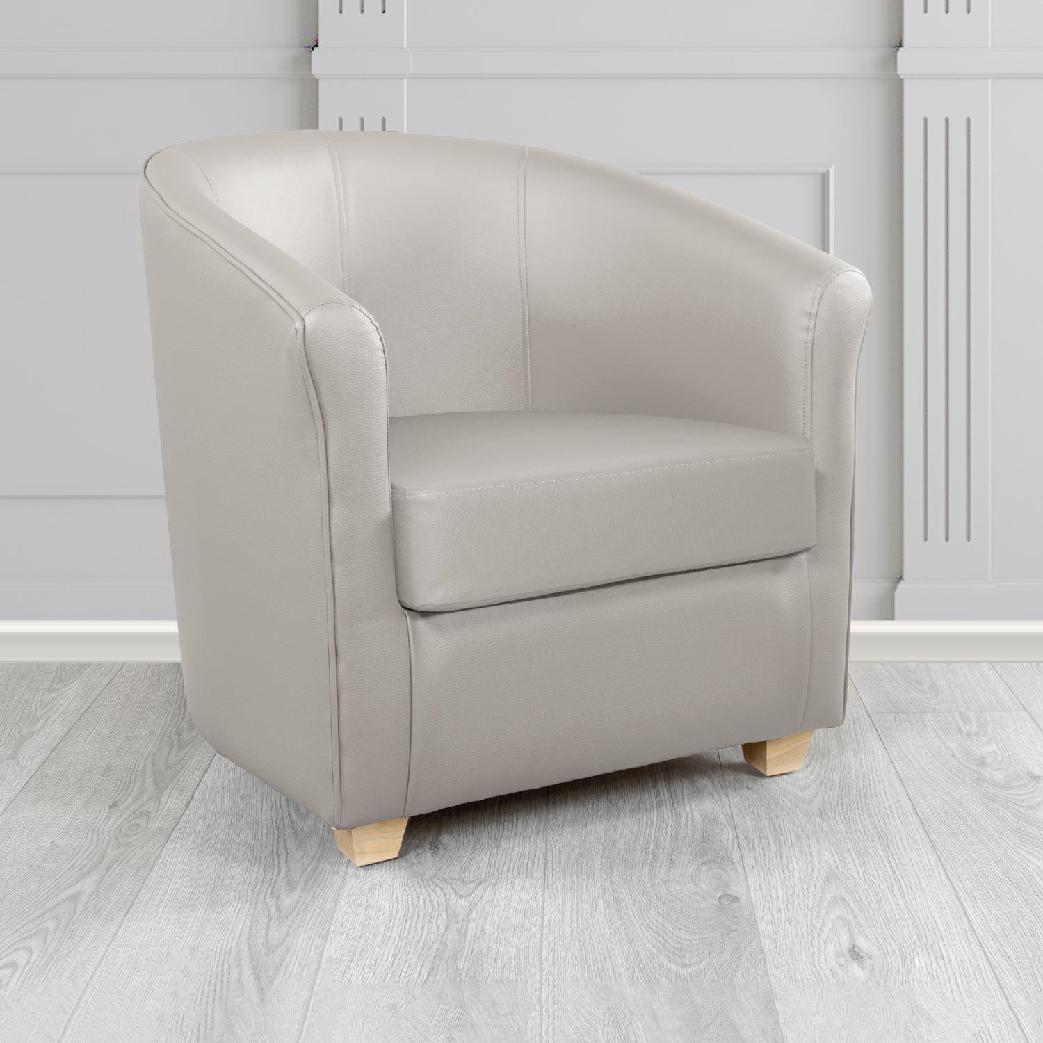 Cannes Tub Chair in Chieftain Fabrics Just Colour Crib 5 Faux Leather with Light Wood Legs