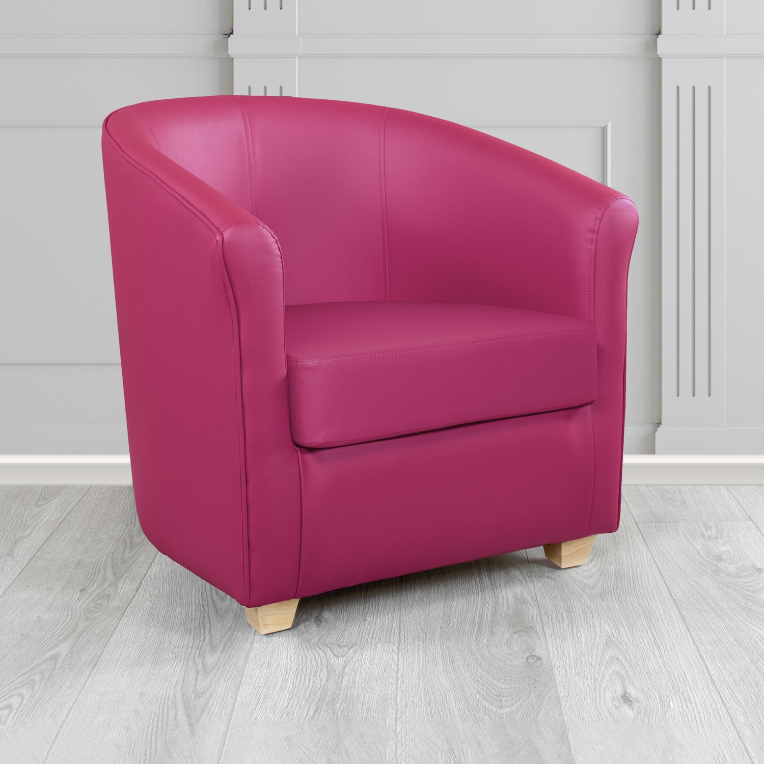 Cannes Tub Chair in Chieftain Fabrics Just Colour Crib 5 Faux Leather with Light Wood Legs