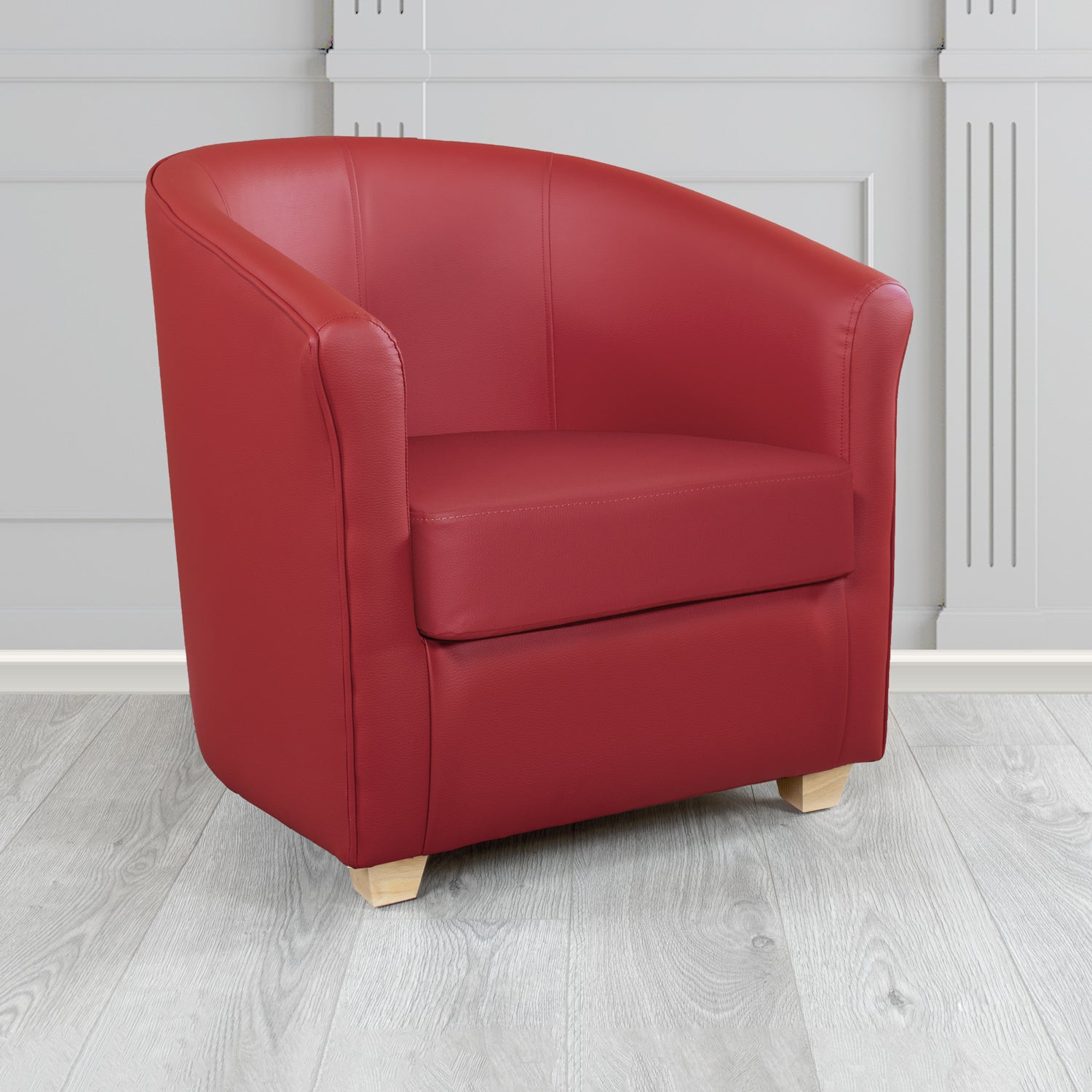 Cannes Tub Chair in Chieftain Fabrics Just Colour Crib 5 Faux Leather with Light Wood Legs