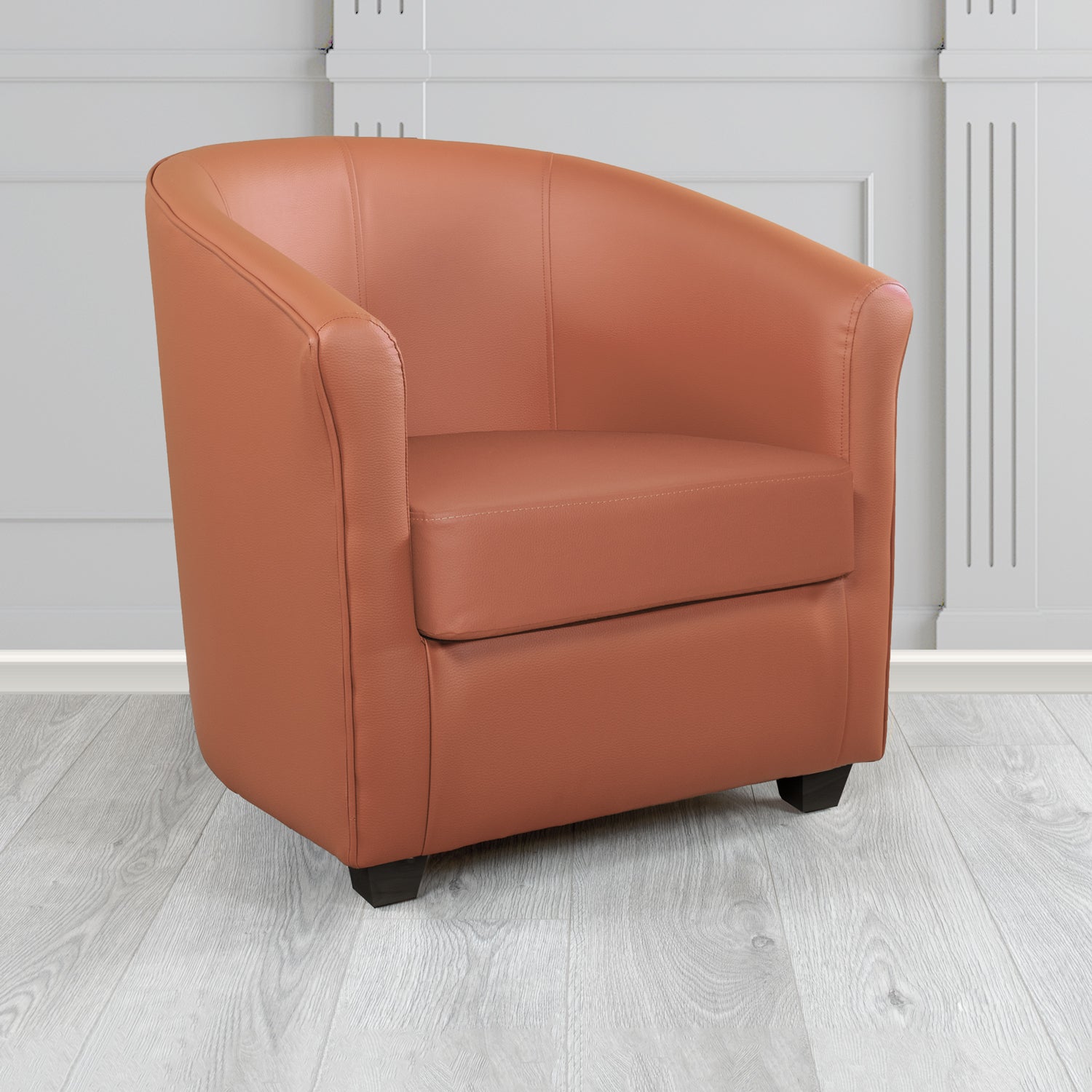 Cannes Tub Chair in Just Colour Crib 5 Faux Leather with Dark Wood Legs