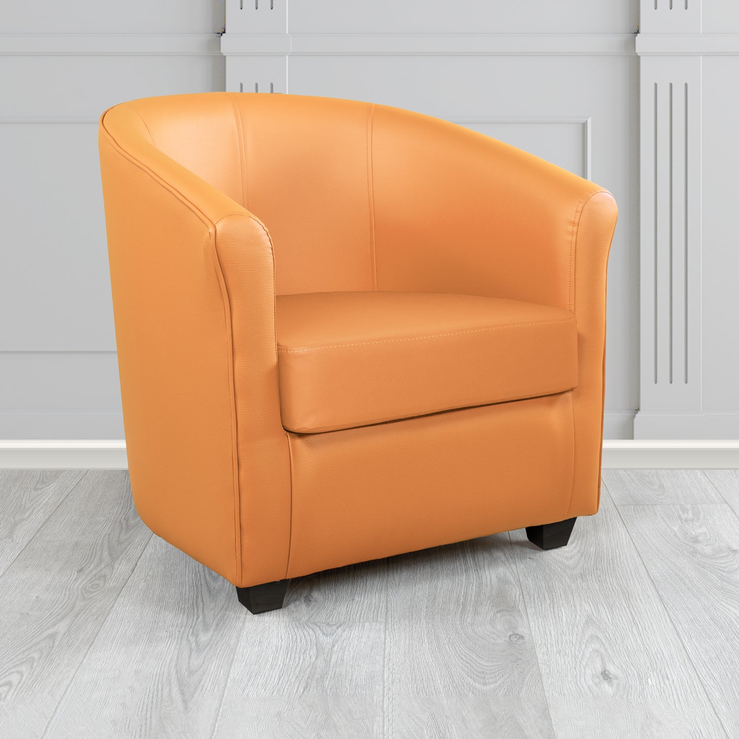 Cannes Tub Chair in Just Colour Crib 5 Faux Leather with Dark Wood Legs