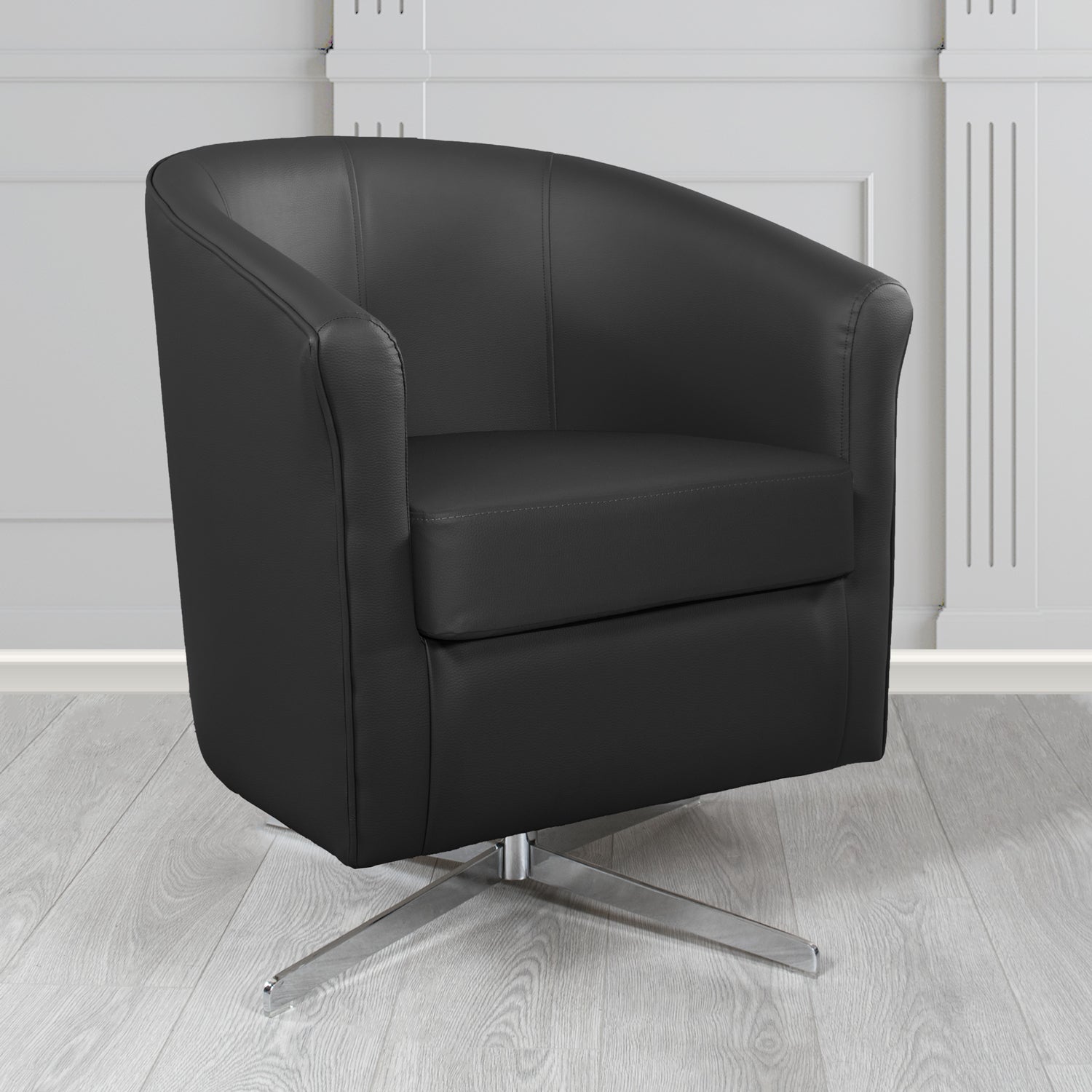 Cannes Swivel Tub Chair in Madrid Black Faux Leather - The Tub Chair Shop