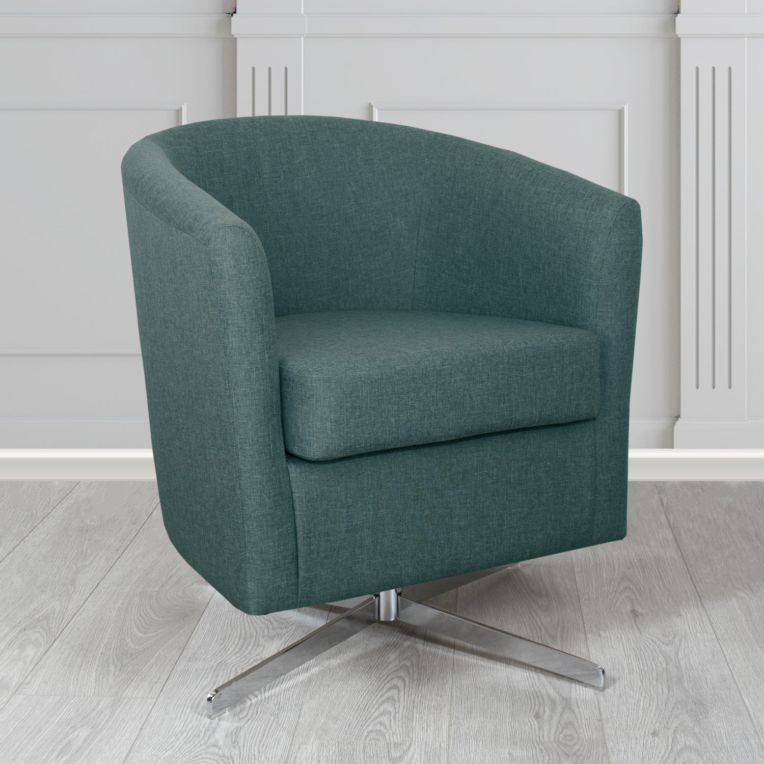 Cannes Swivel Tub Chair in Mark Alexander Heritage Crib 5 Linen Fabric