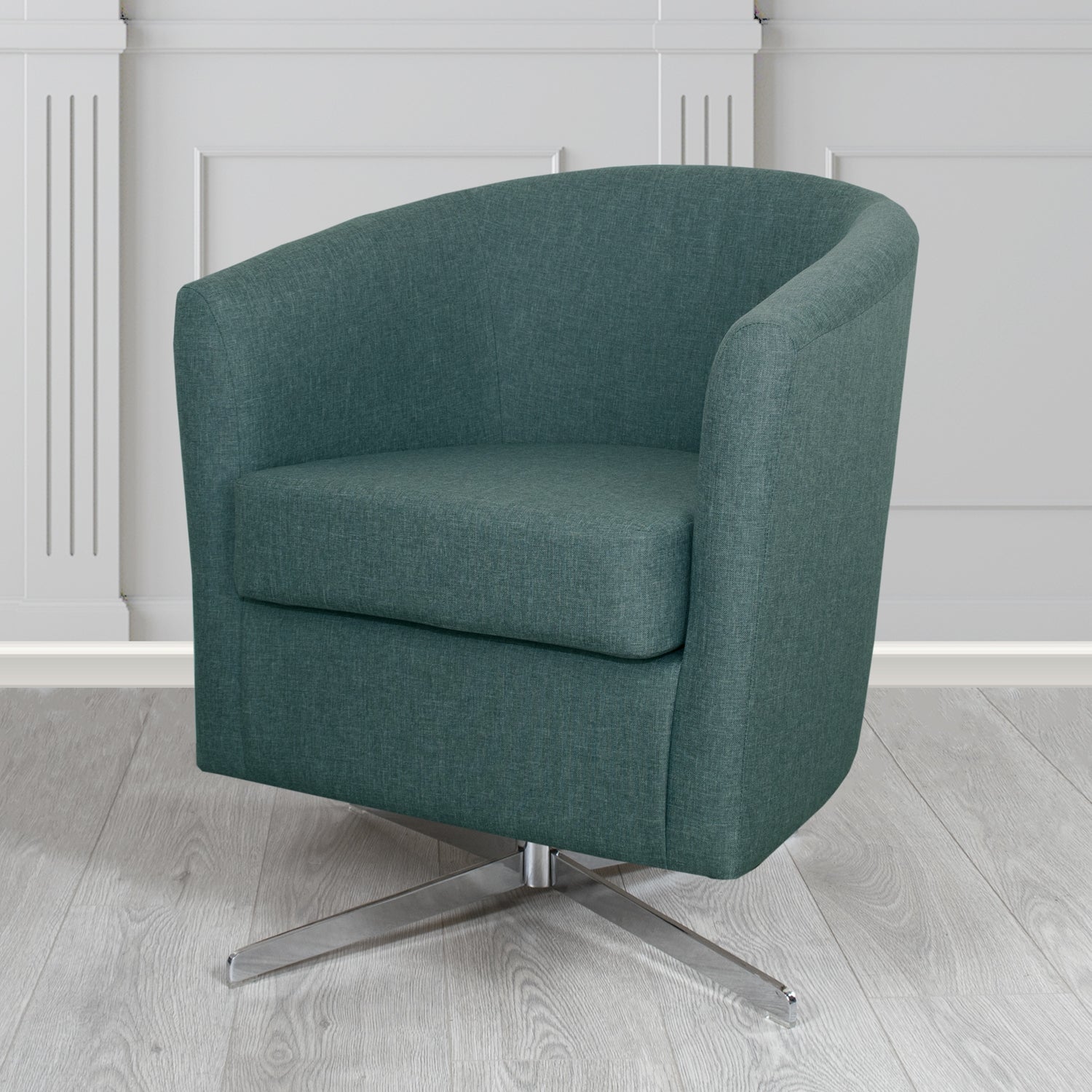 Cannes Swivel Tub Chair in Mark Alexander Heritage Crib 5 Linen Fabric