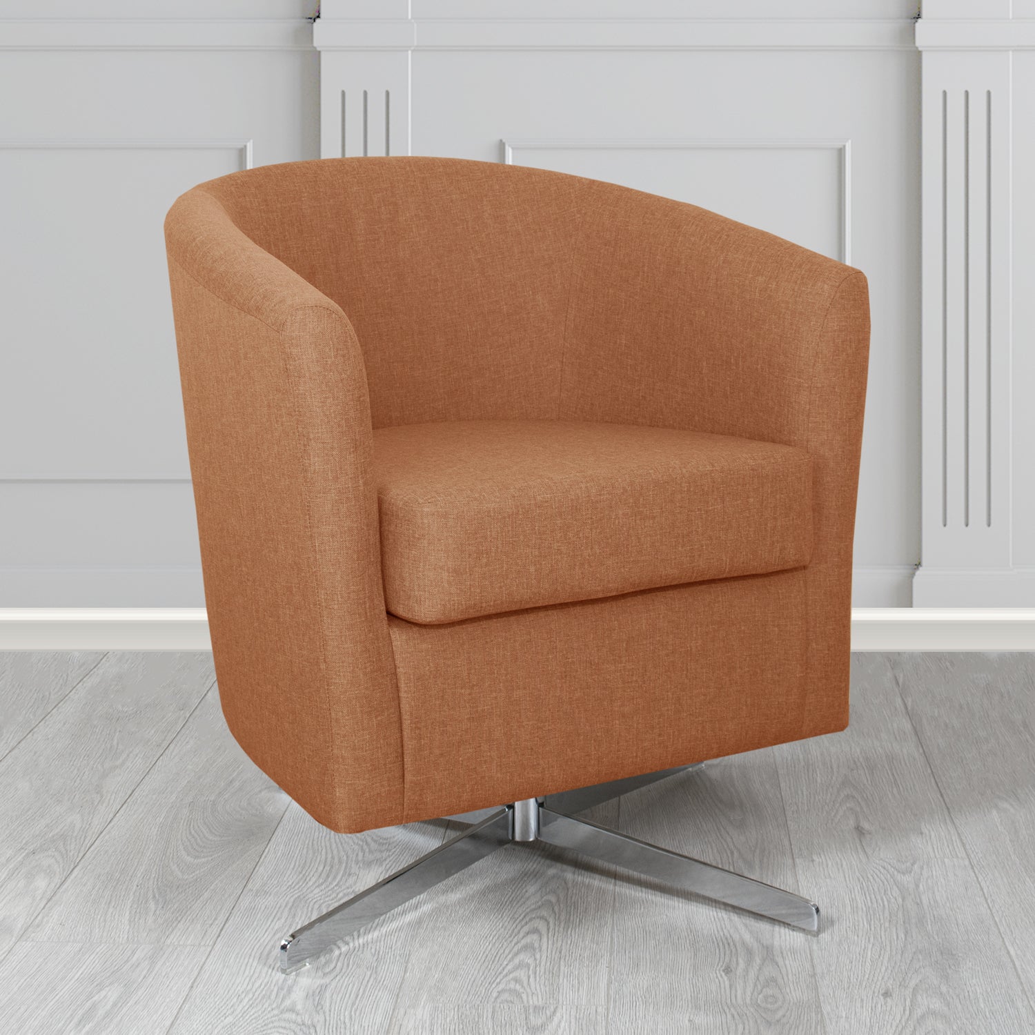 Cannes Swivel Tub Chair in Mark Alexander Heritage Crib 5 Linen Fabric