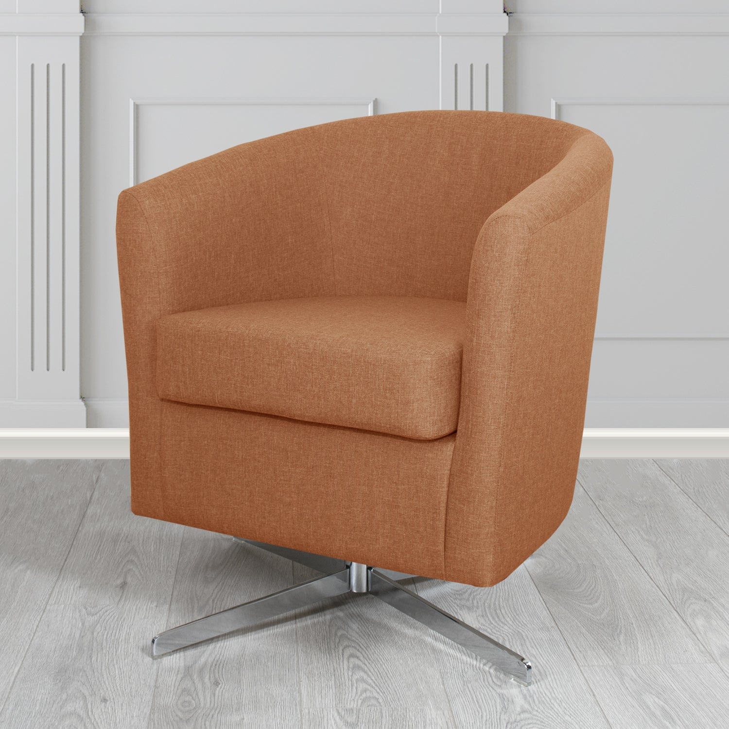 Cannes Swivel Tub Chair in Mark Alexander Heritage Crib 5 Linen Fabric