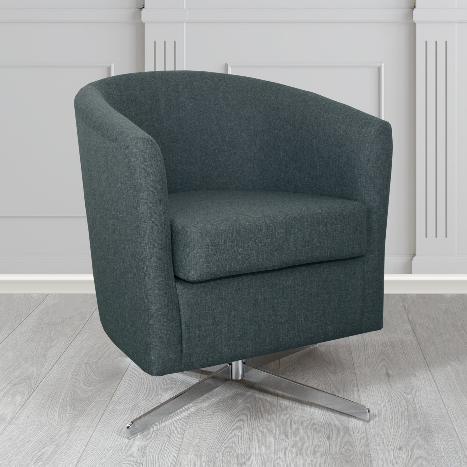 Cannes Swivel Tub Chair in Mark Alexander Heritage Crib 5 Linen Fabric