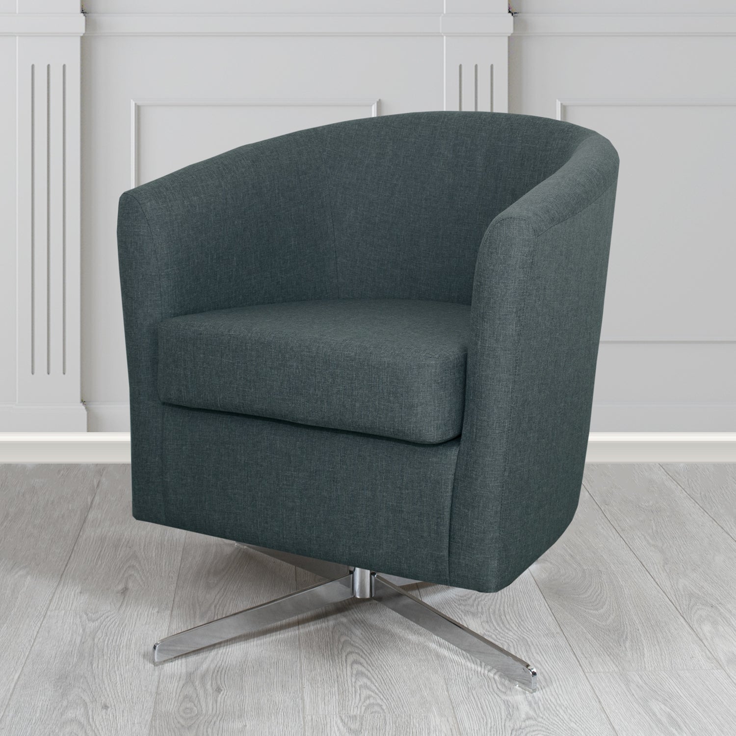 Cannes Swivel Tub Chair in Mark Alexander Heritage Crib 5 Linen Fabric