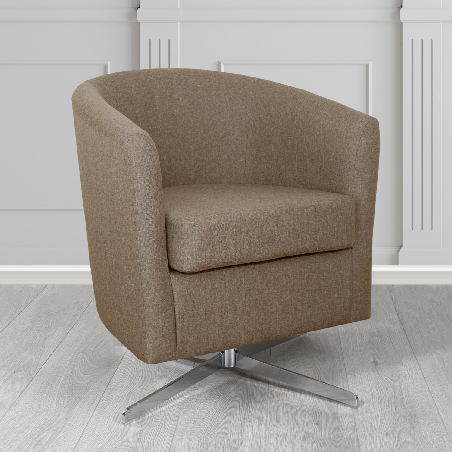 Cannes Swivel Tub Chair in Mark Alexander Heritage Crib 5 Linen Fabric