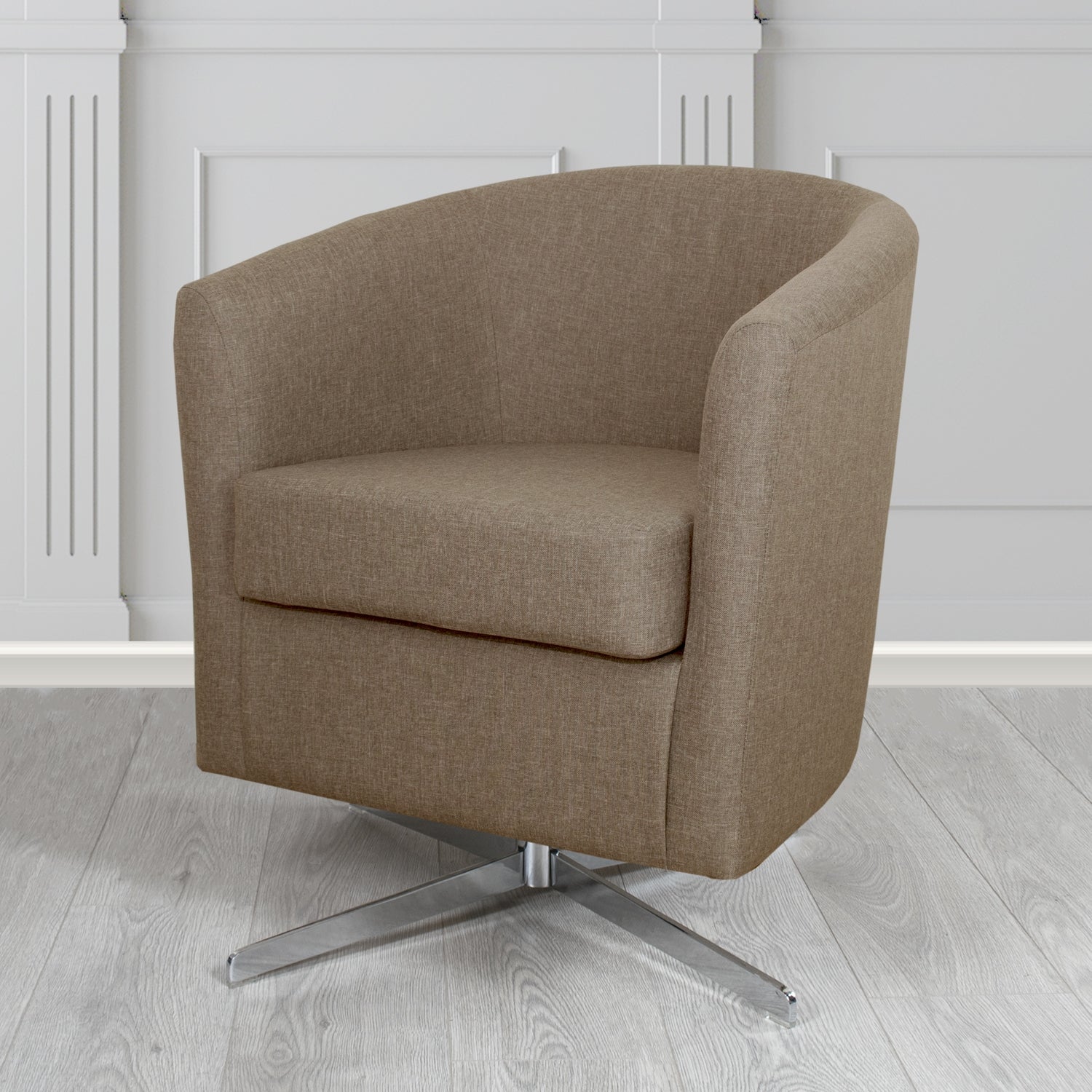 Cannes Swivel Tub Chair in Mark Alexander Heritage Crib 5 Linen Fabric