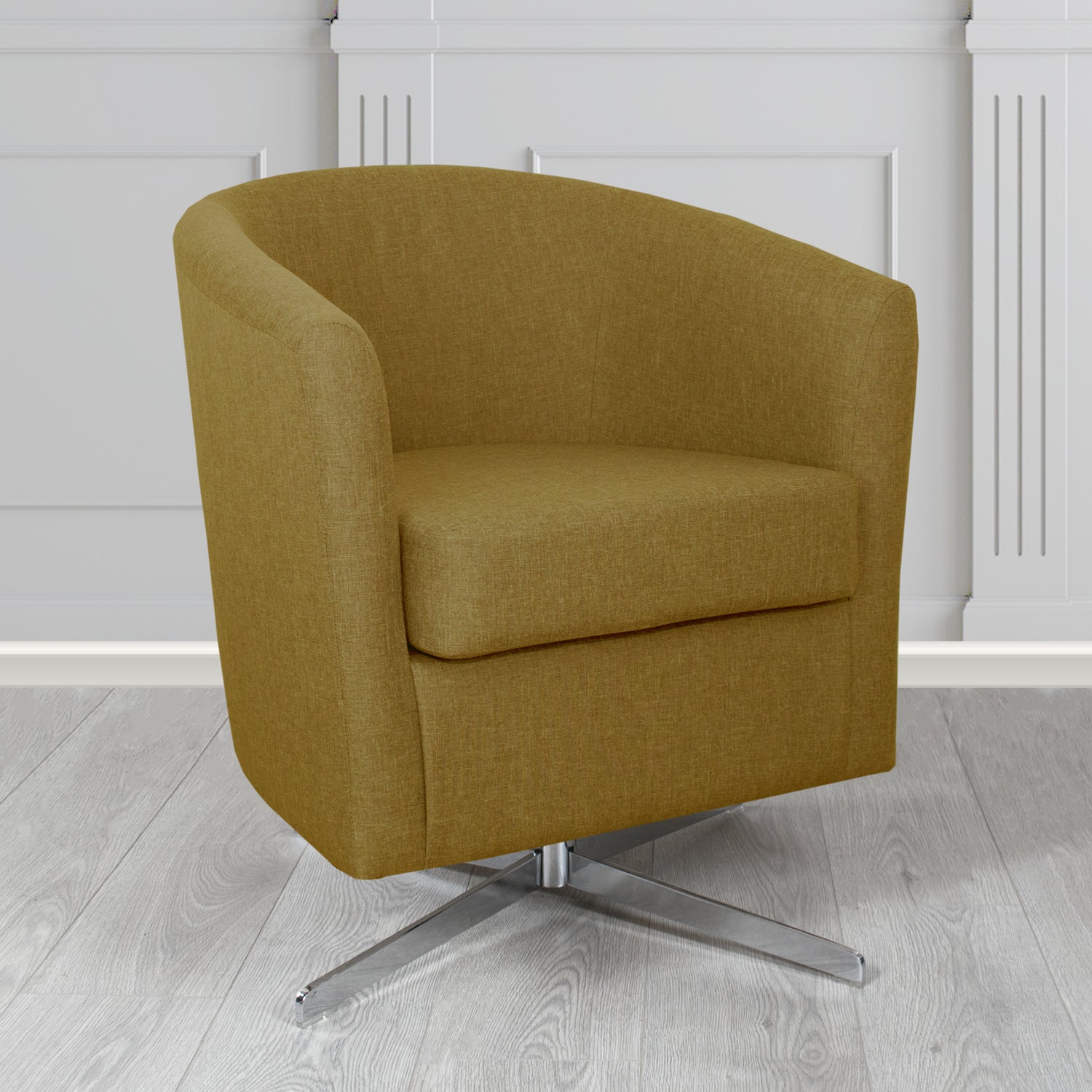 Cannes Swivel Tub Chair in Mark Alexander Heritage Crib 5 Linen Fabric