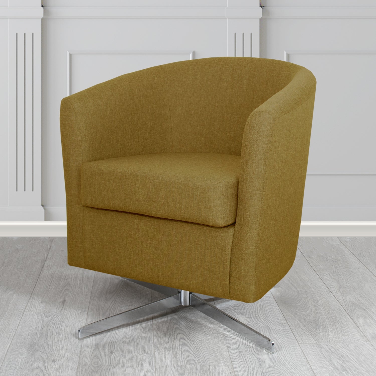 Cannes Swivel Tub Chair in Mark Alexander Heritage Crib 5 Linen Fabric